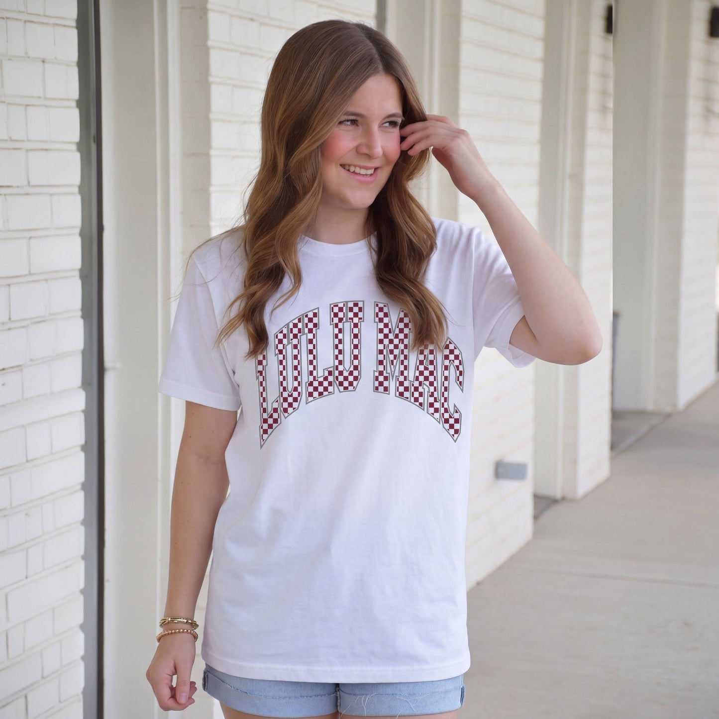 Lulu Mac Maroon/White Checkered Tee