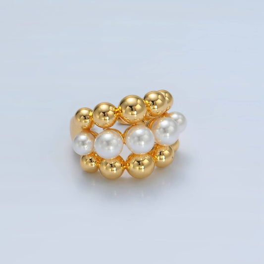 24K Gold Filled Triple Bubble Shell Pearl Ring | O-1398