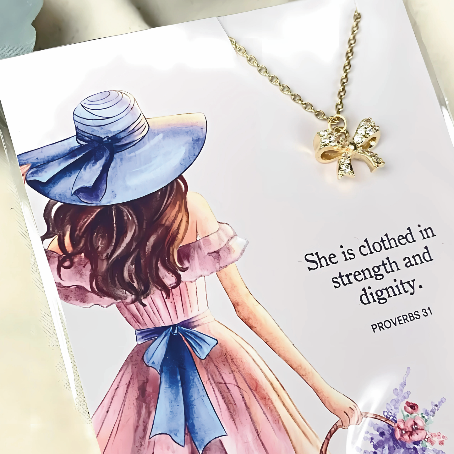 Proverbs 31 Bow Charm Necklace | Christian Jewelry