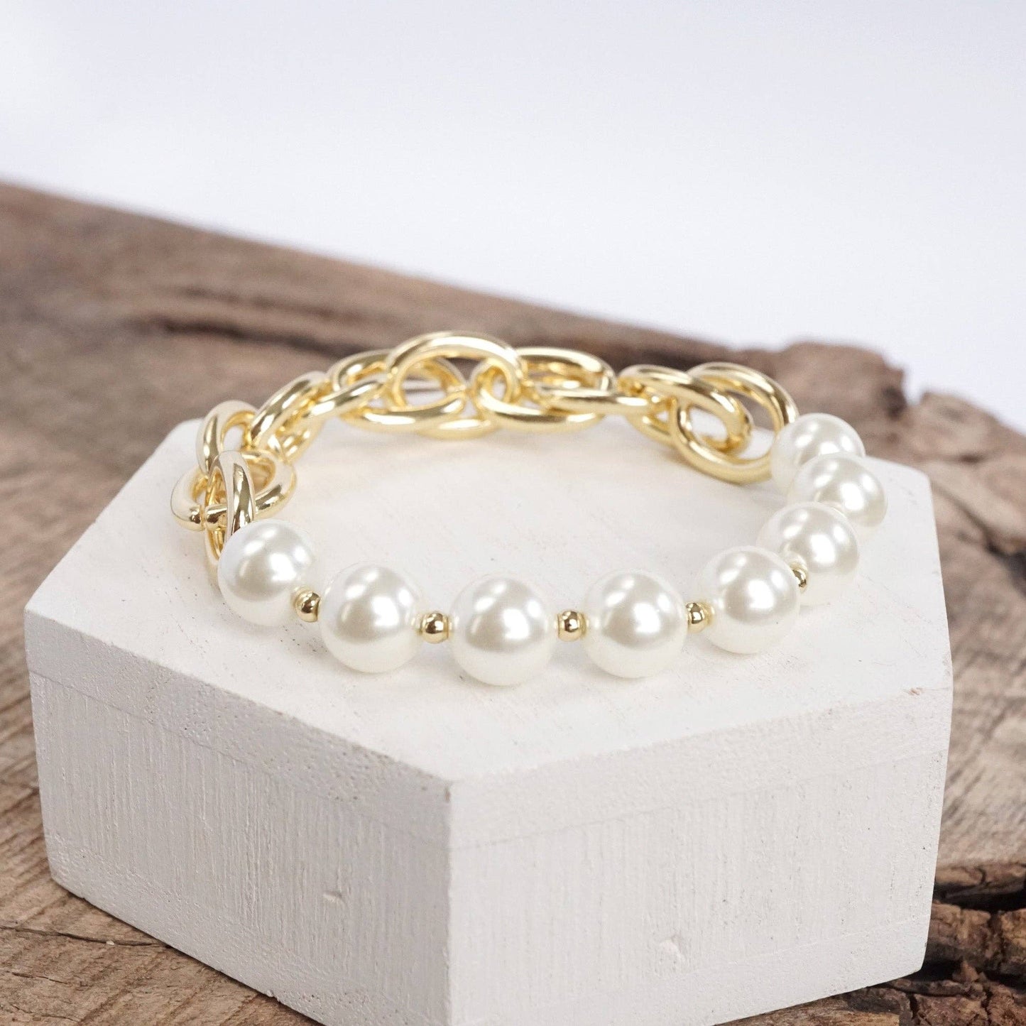 Golden Chain and large pearls beads bracelet 2894