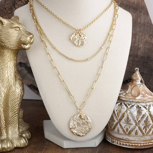 3-in-1 Layered Hammered Coins Necklace