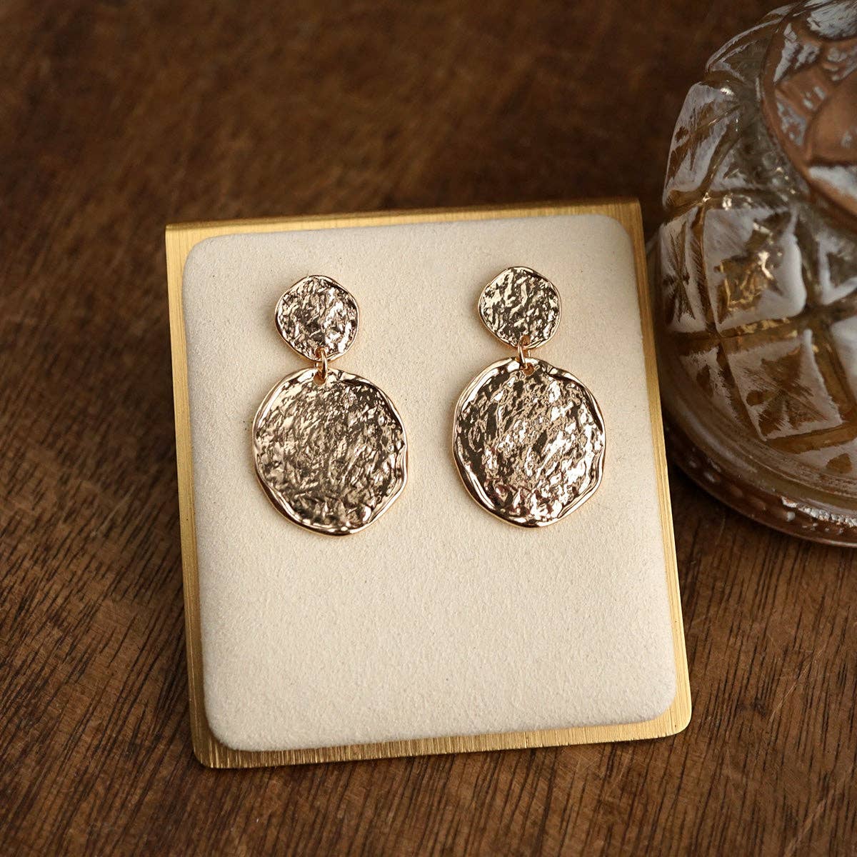 Golden Muse – Two Disc Textured Earrings