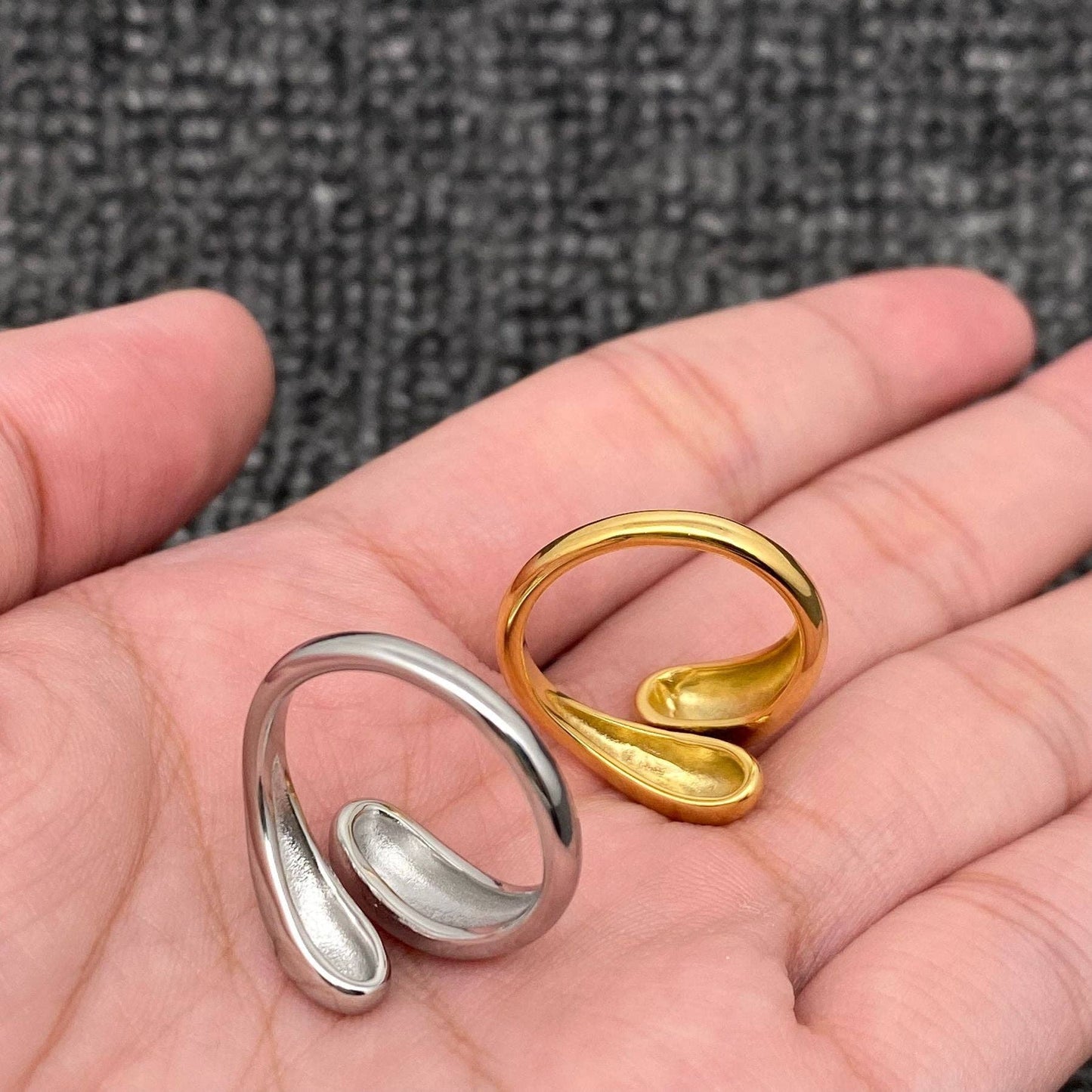 18K Gold Plated Stainless Steel Glossy Geometric Ring - FGS