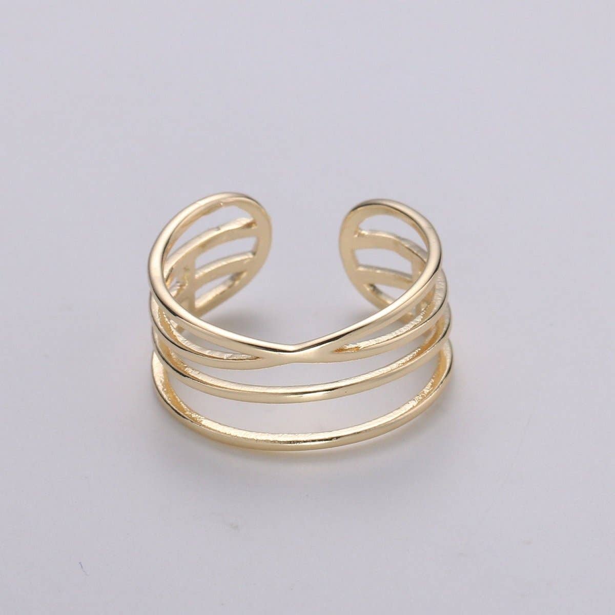 Gold Vermeil Layered Ring | Triple Band Stackable Ring |  Dainty Ring Minimalist Jewelry Trendy Midriff or Pinkie Everyday Ring Open Ring R-125