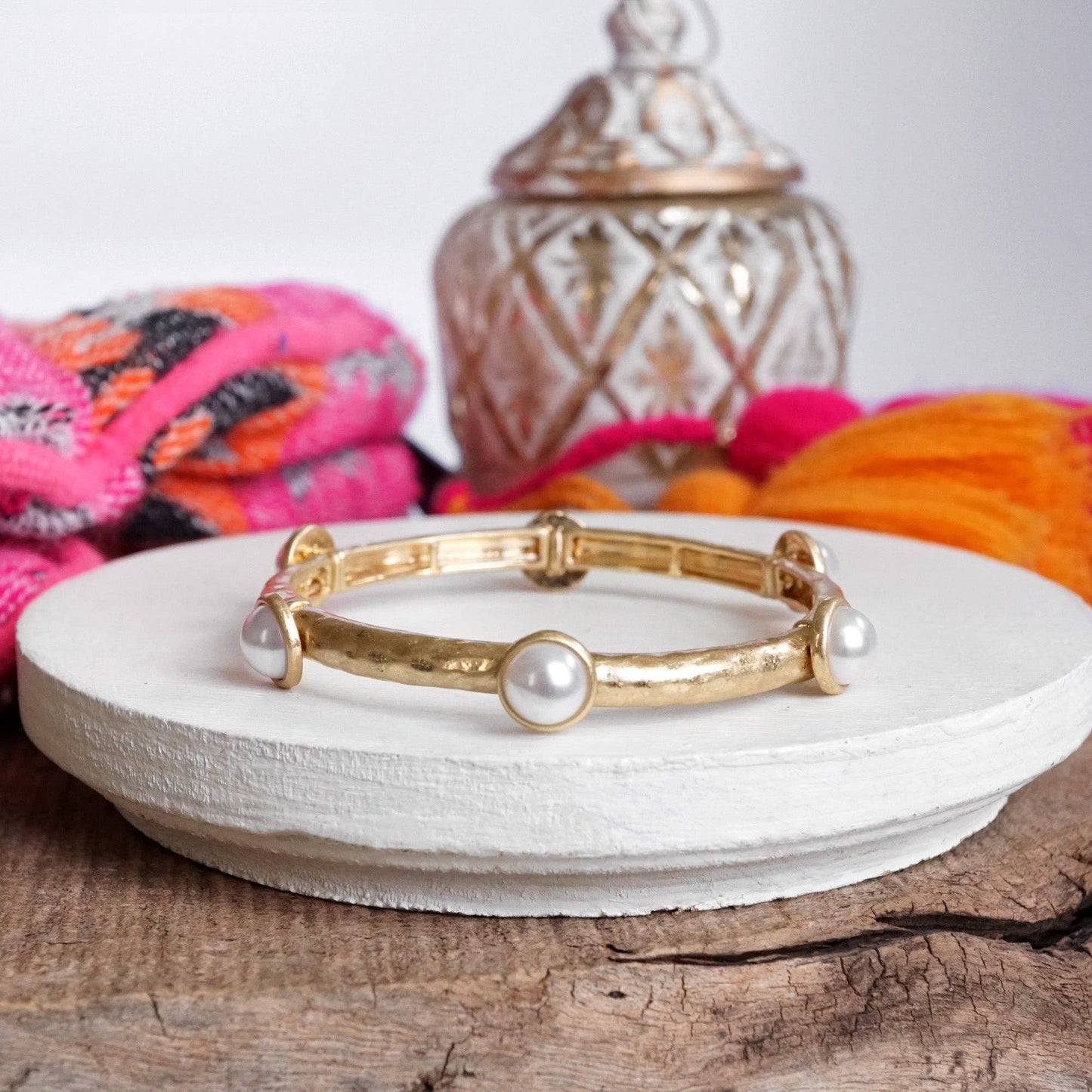 Jeweled Golden Bangle with Semi Precious Stone Dots
