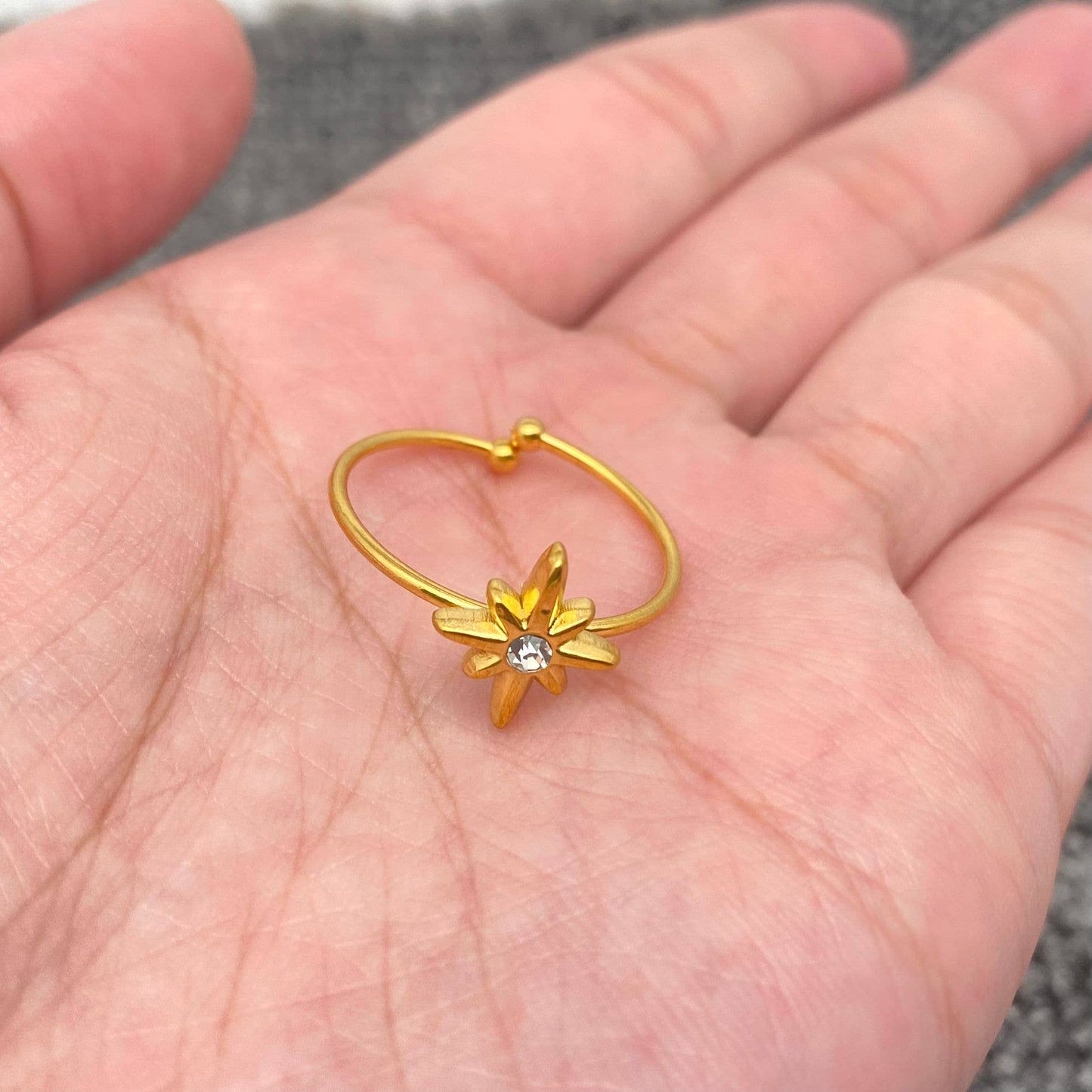 Star 18K Gold Plated Stainless Steel Adjustable Ring -FGS/MS