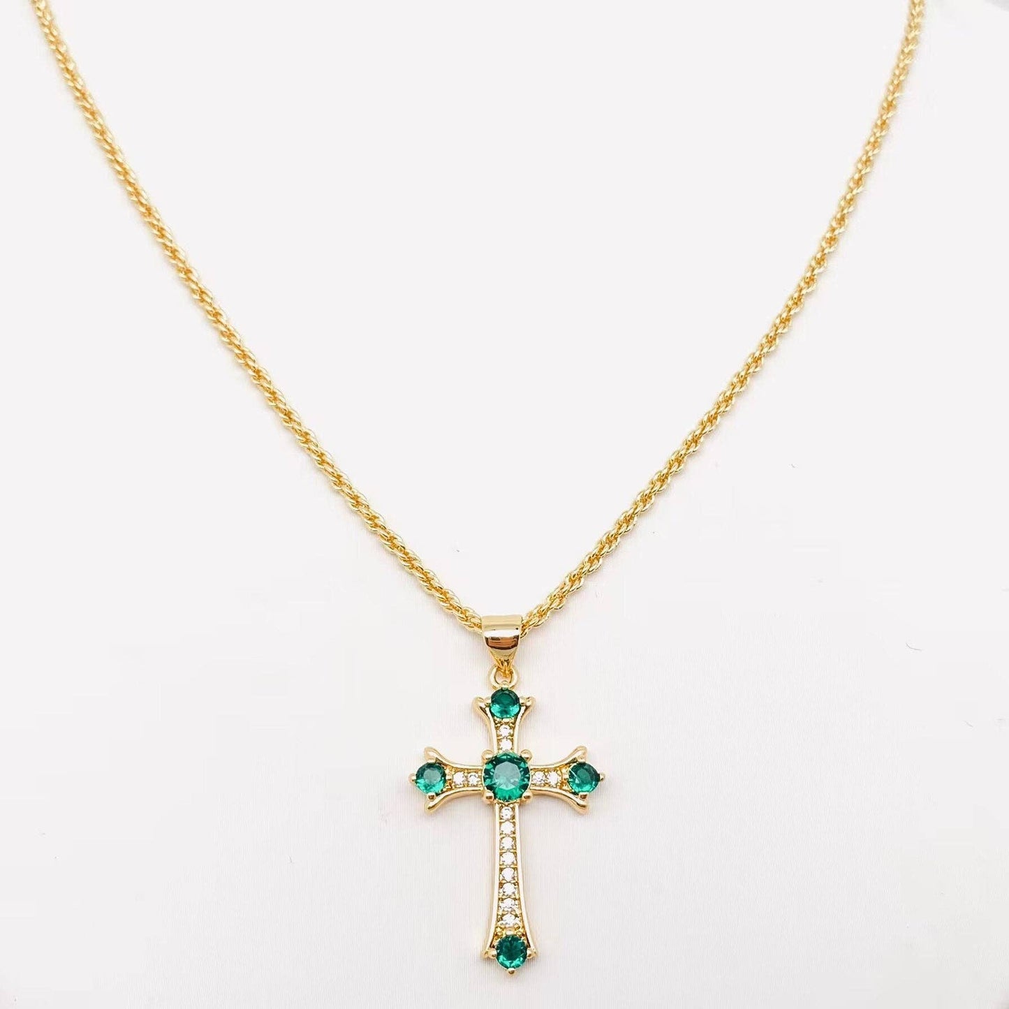 18K Gold Plated Cubic Zirconia Cross Pendant Necklace