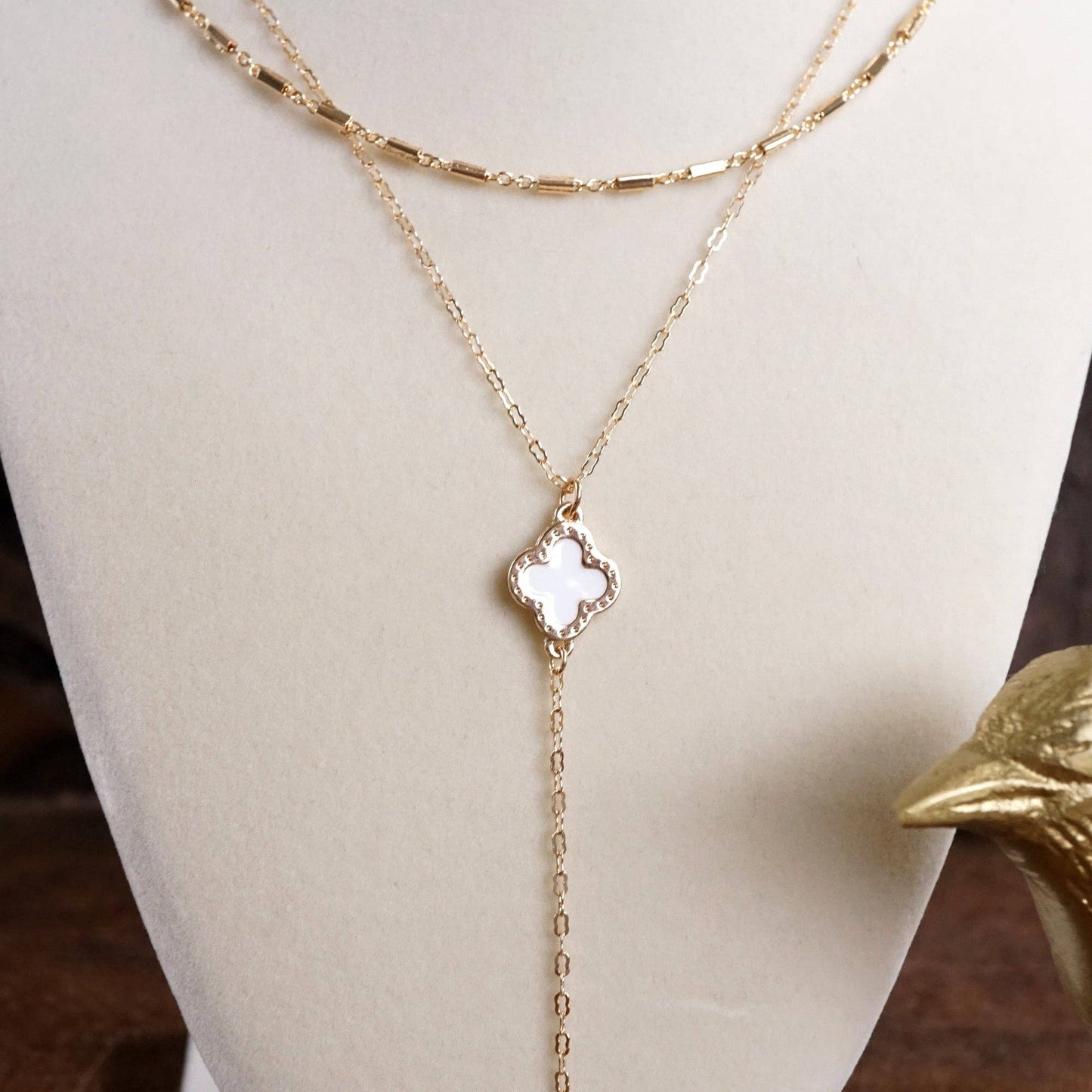 Clover Lariat Dainty Layered Necklace – Gold Tone & Color Options