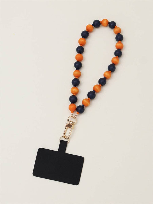 Orange and Navy Wood Beaded Phone Holding Wristlet, Great for Gameday! 060R
