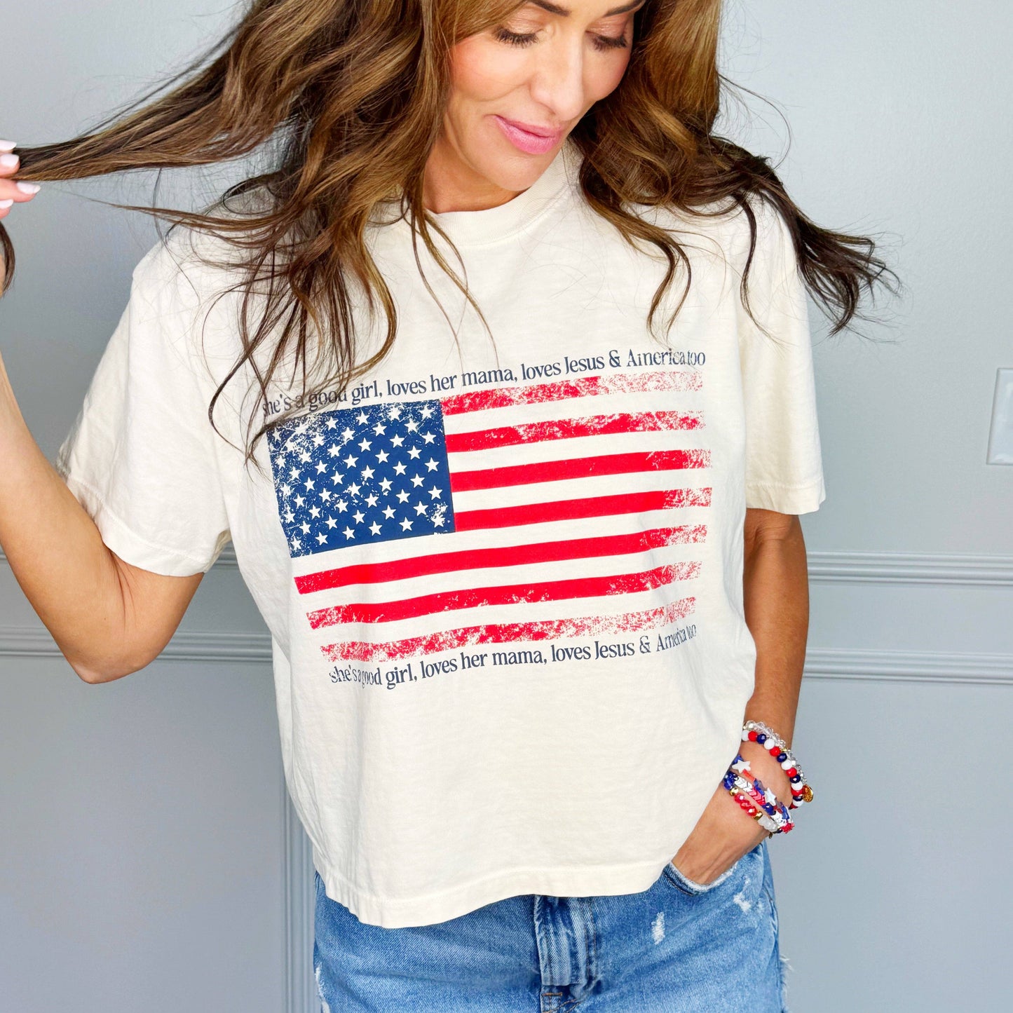 Grunge Flag Cropped Tee