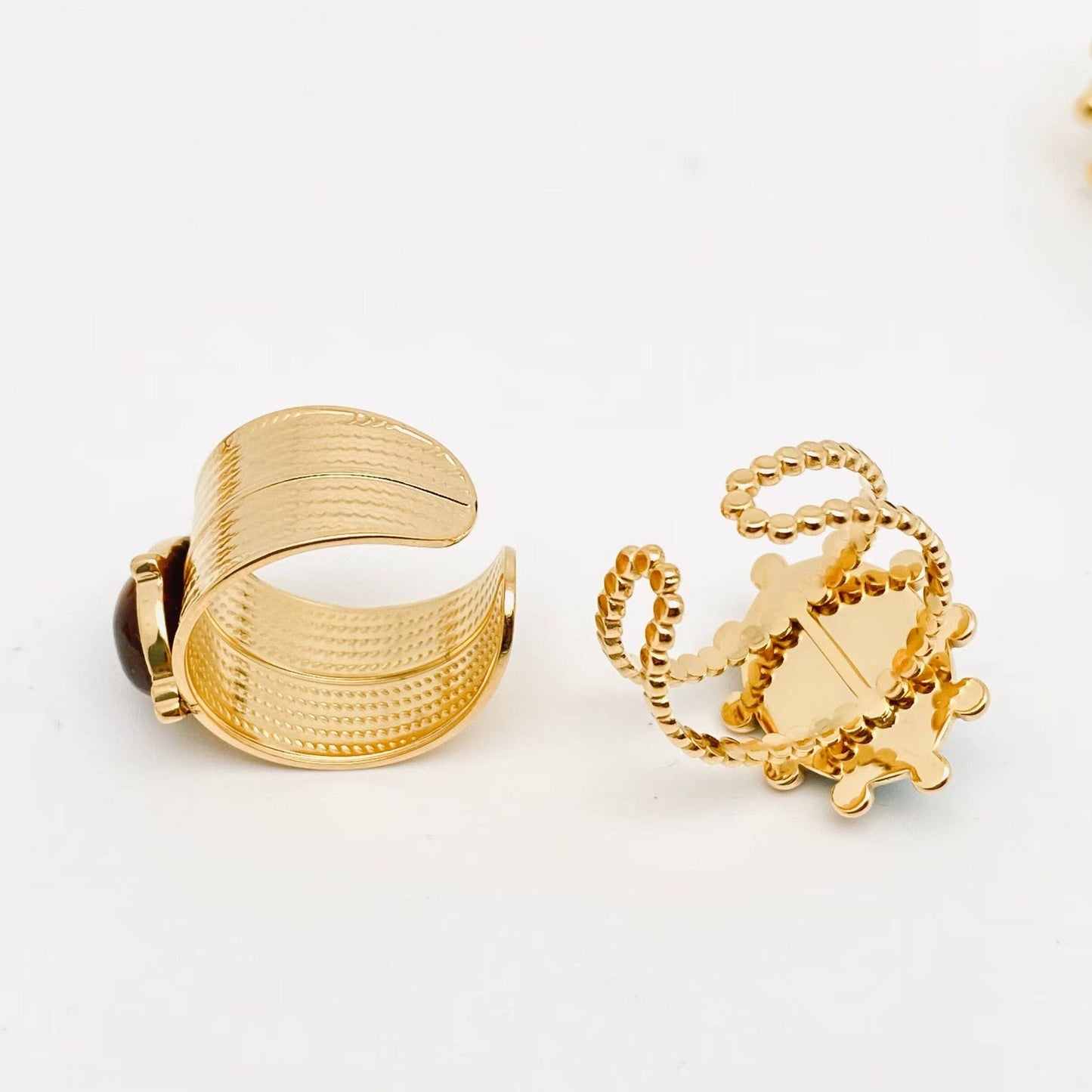 18K Gold Plated Stainless Steel Natural Stone Rings - FGS/CS