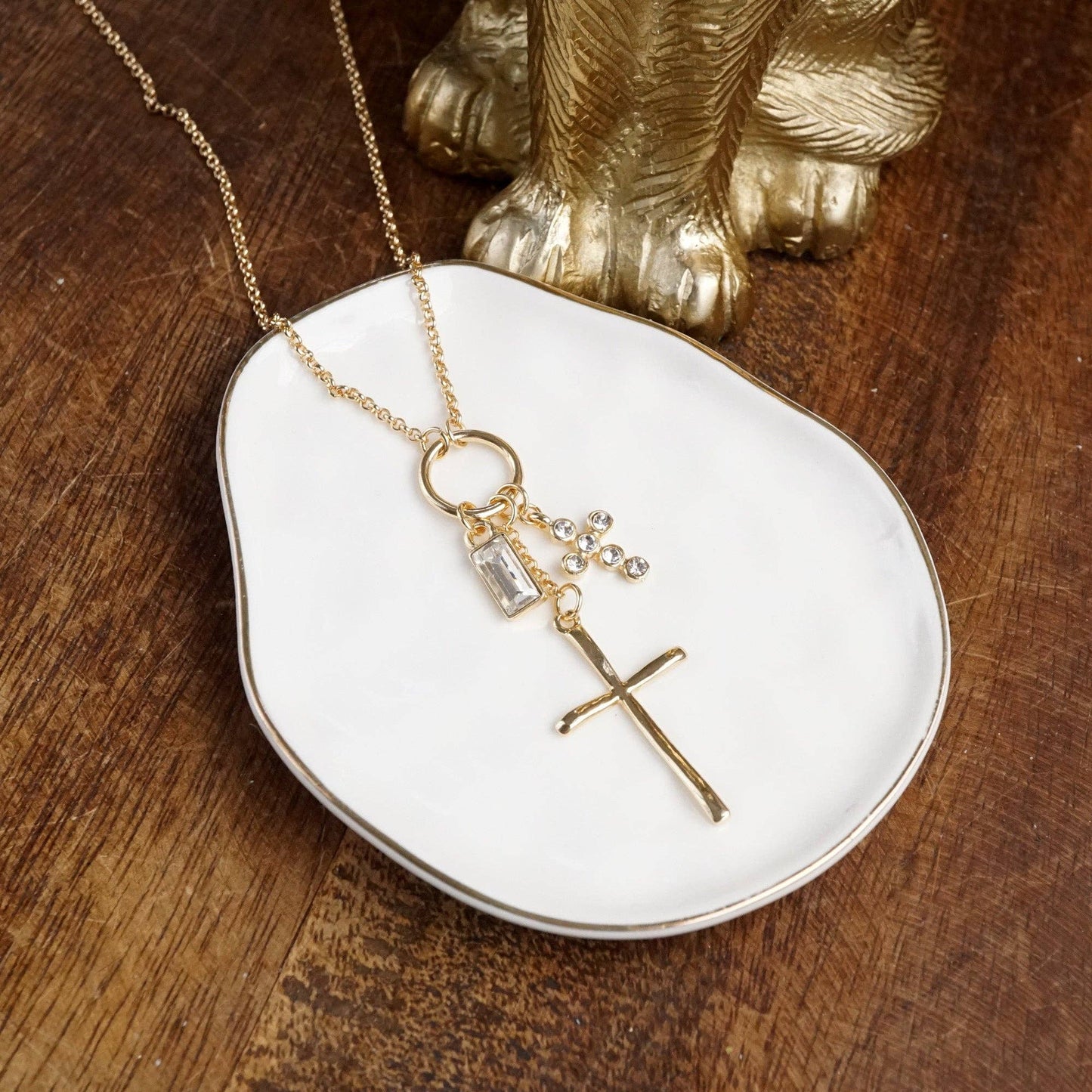 Cross Charm Cluster Dainty Short Necklace