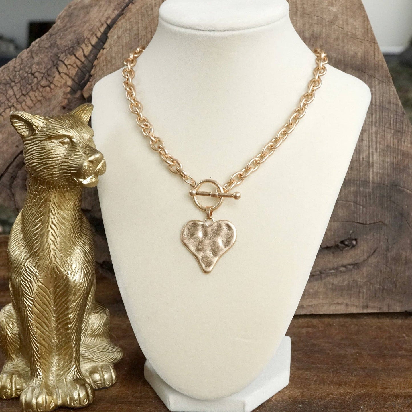 Boho Hammered Heart Toggle Necklace 2024
