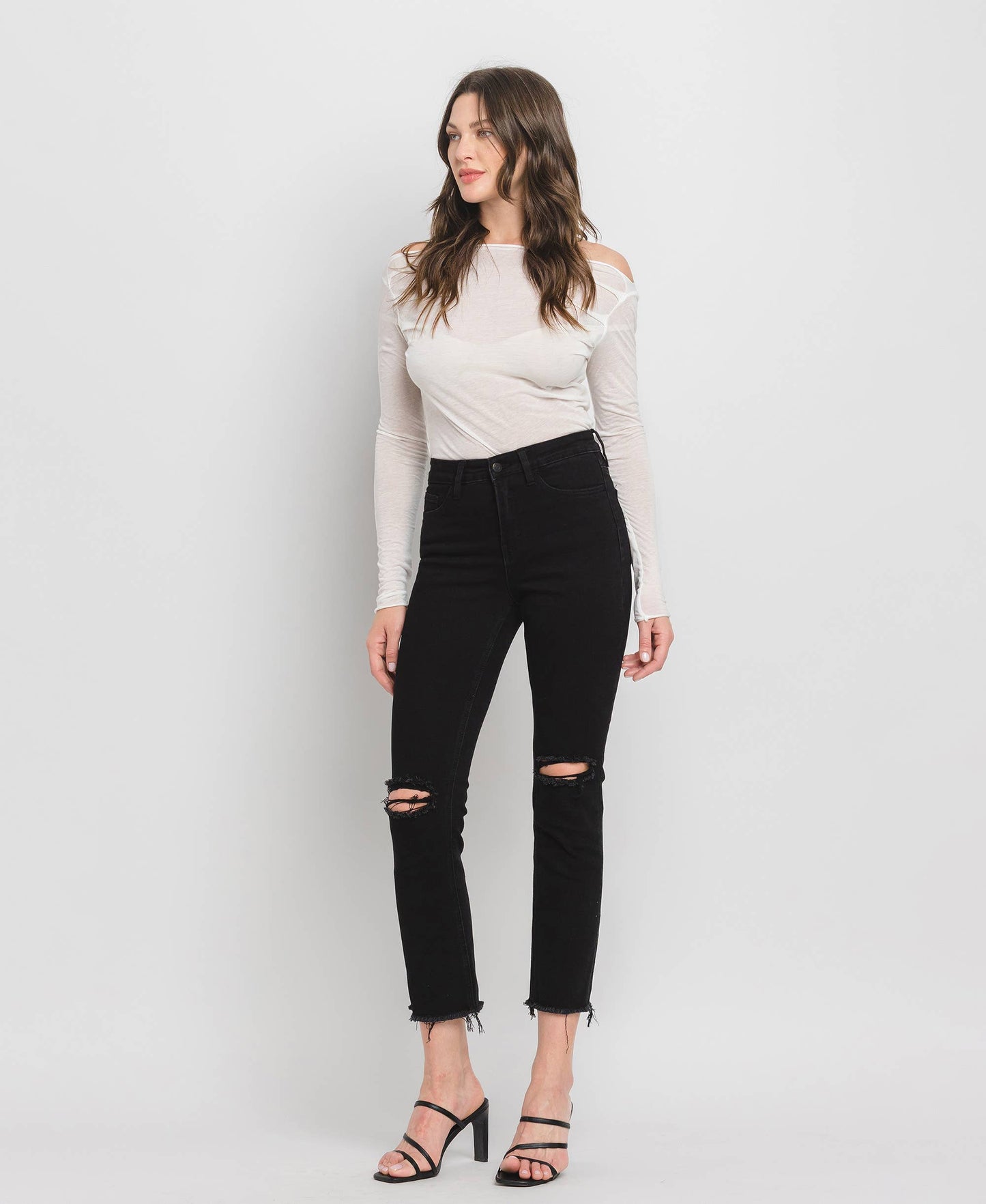 HIGH RISE CROP SLIM STRAIGHT JEANS
