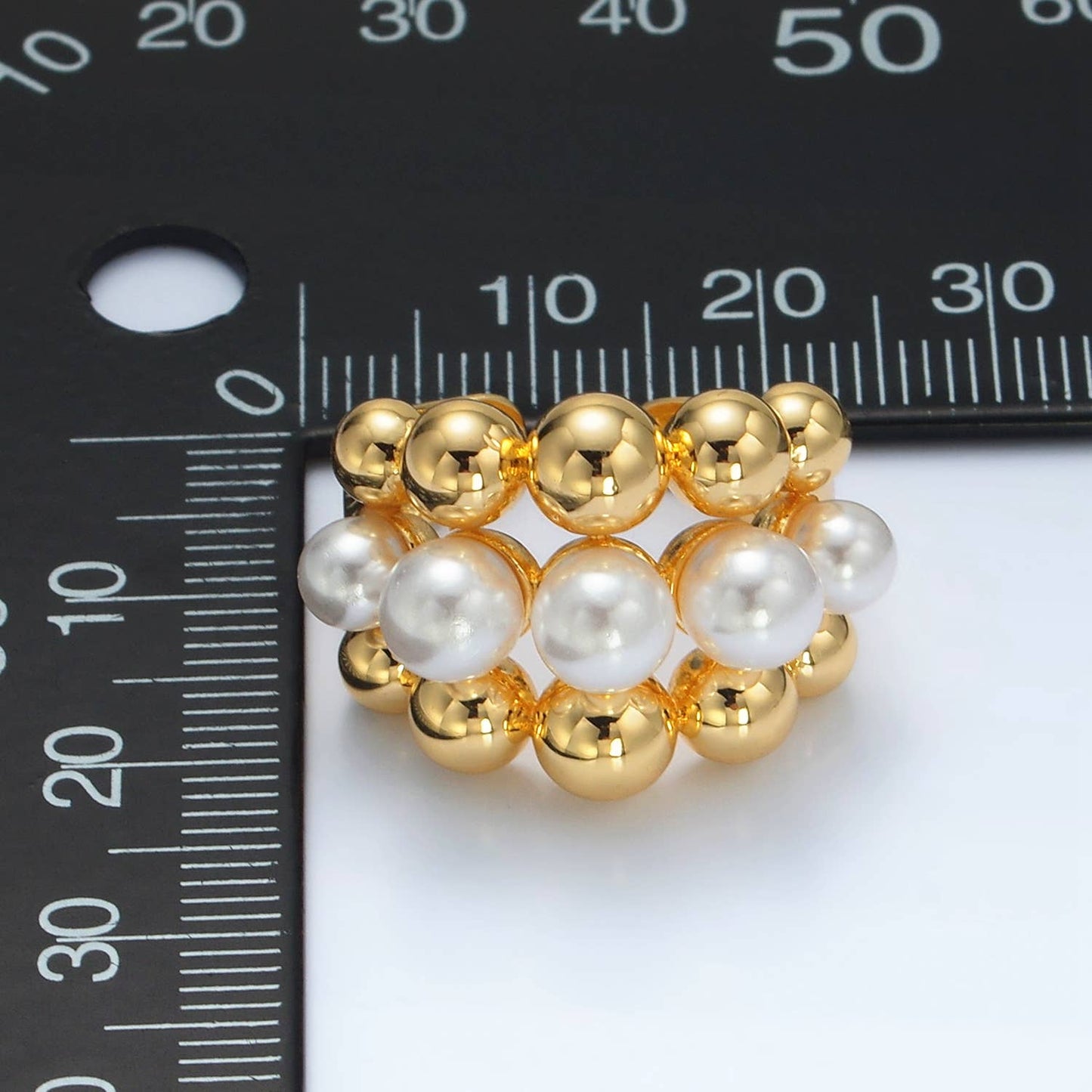 24K Gold Filled Triple Bubble Shell Pearl Ring | O-1398