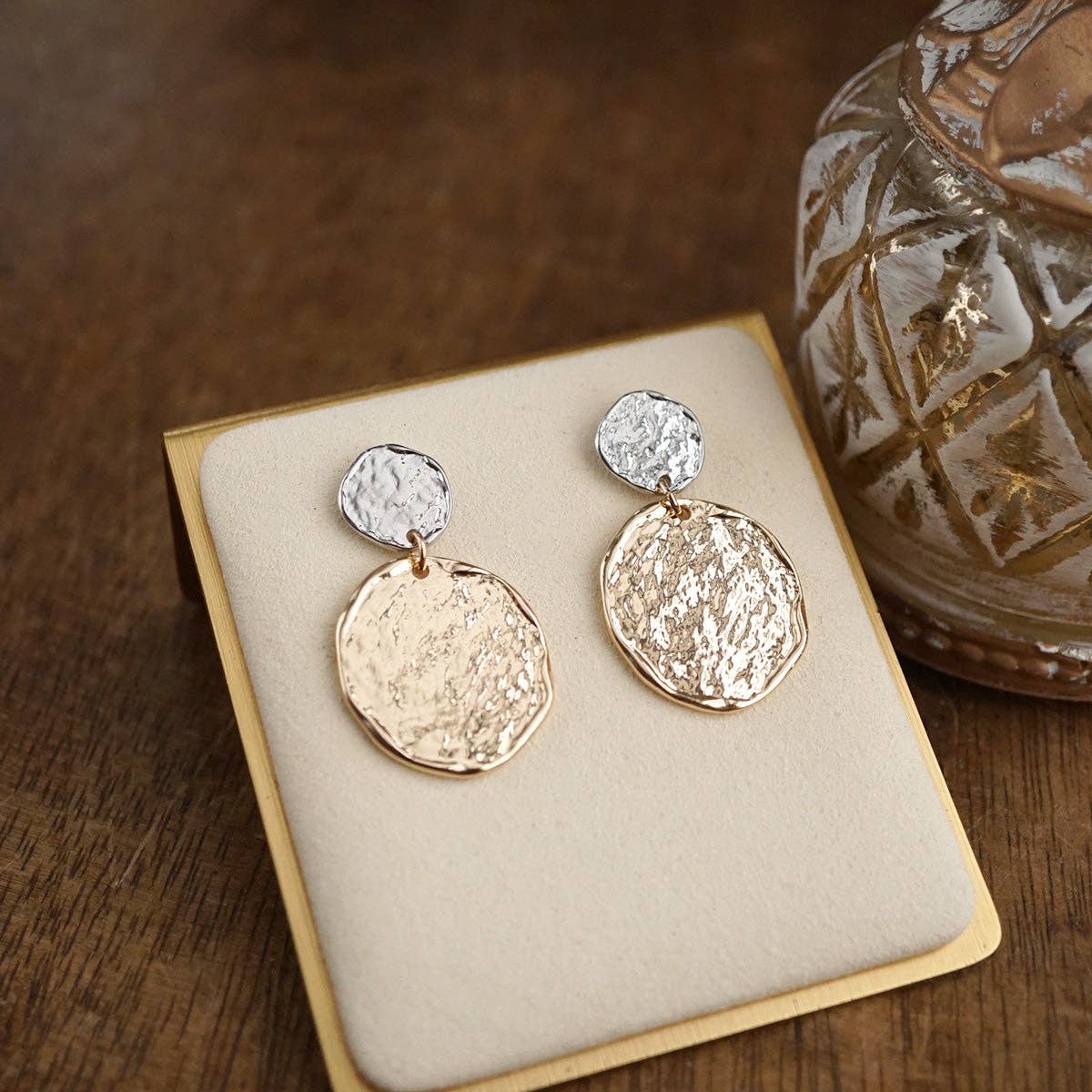Golden Muse – Two Disc Textured Earrings