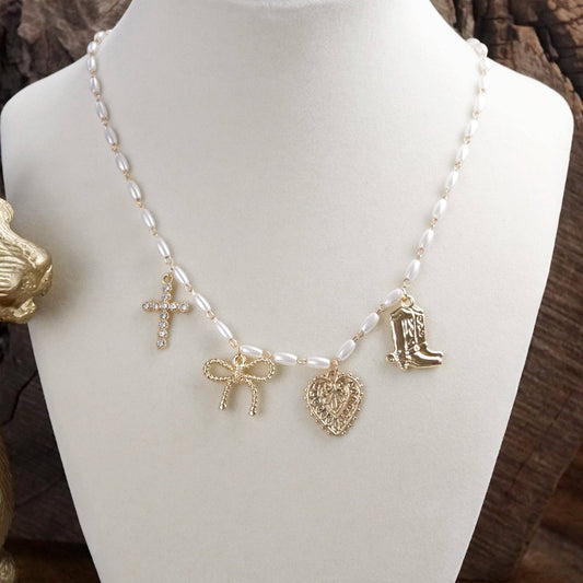 Dainty Multi-Charm & Pearl Necklace 7720