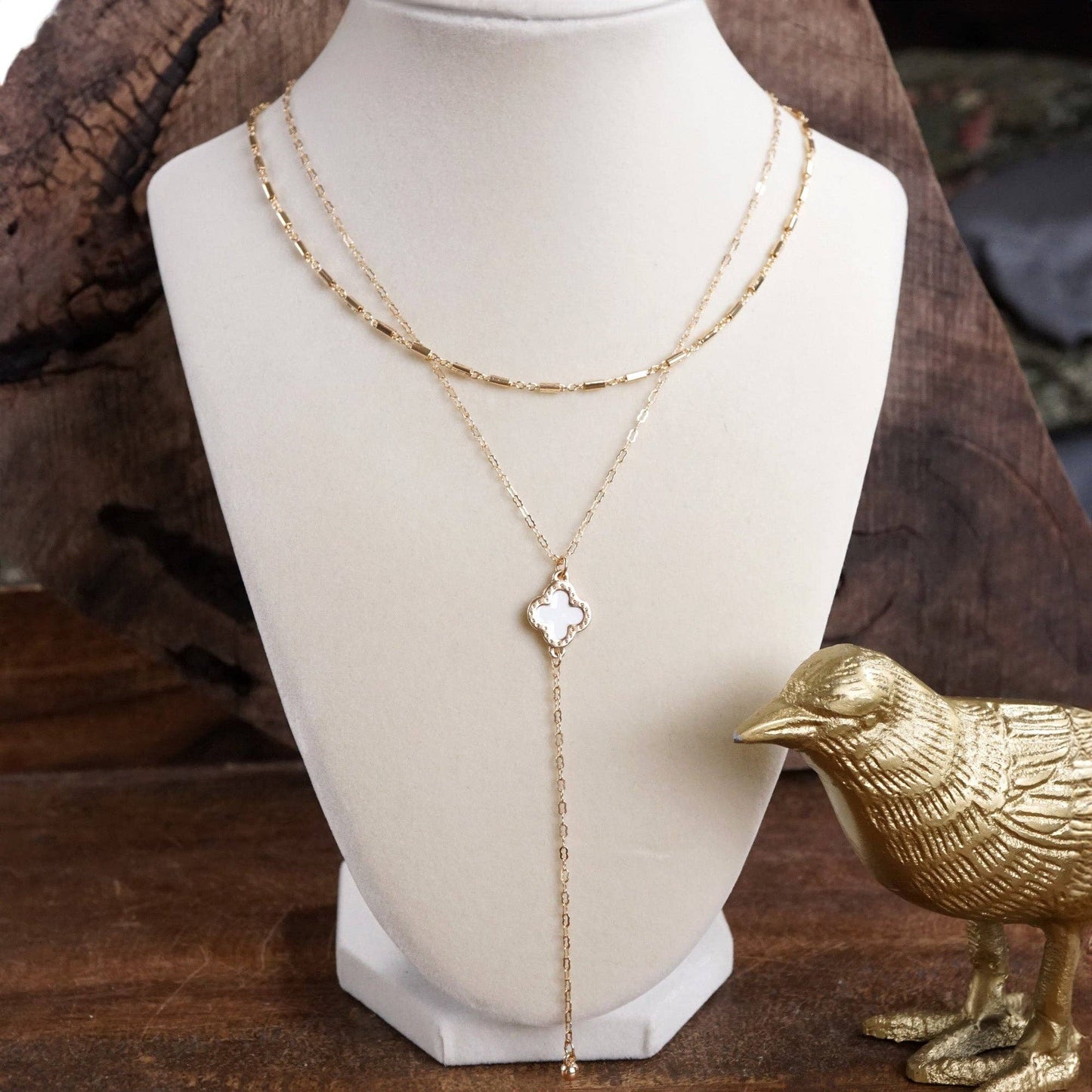 Clover Lariat Dainty Layered Necklace – Gold Tone & Color Options
