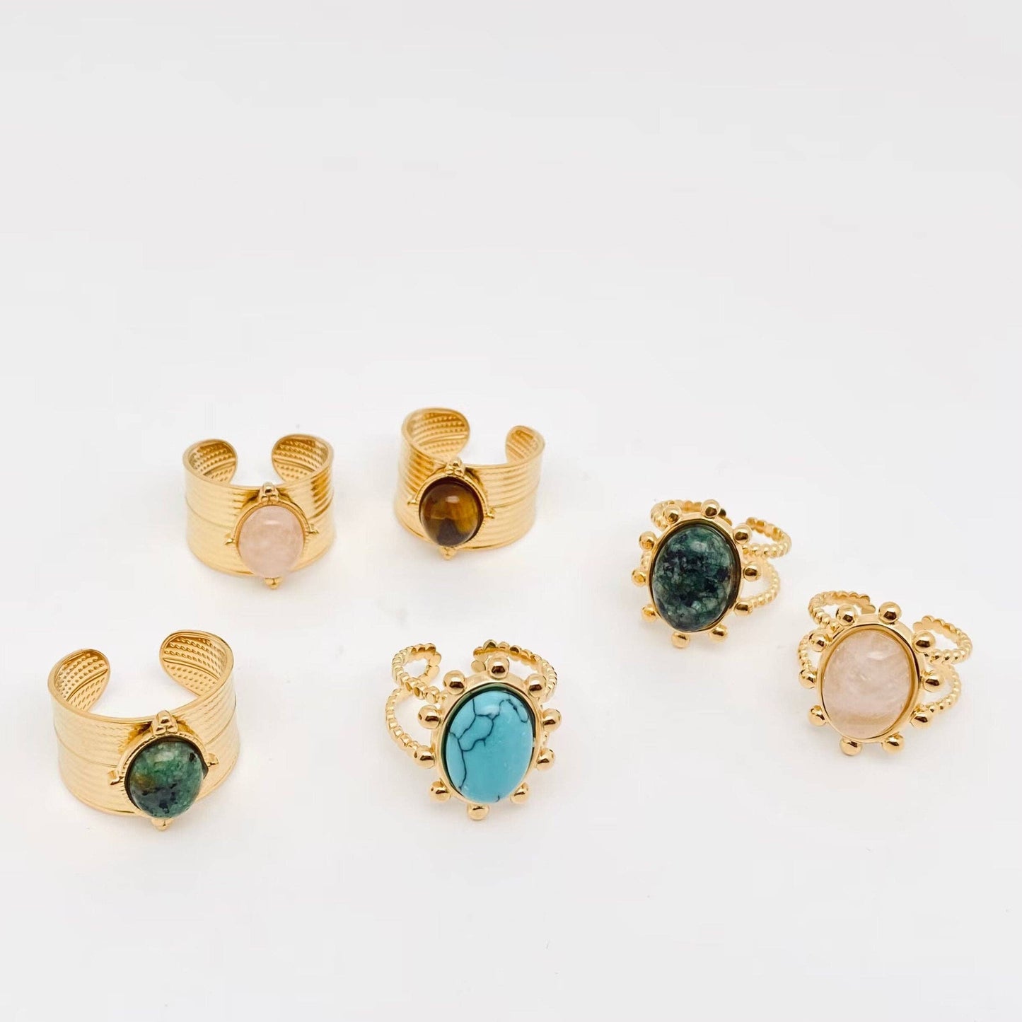 18K Gold Plated Stainless Steel Natural Stone Rings - FGS/CS
