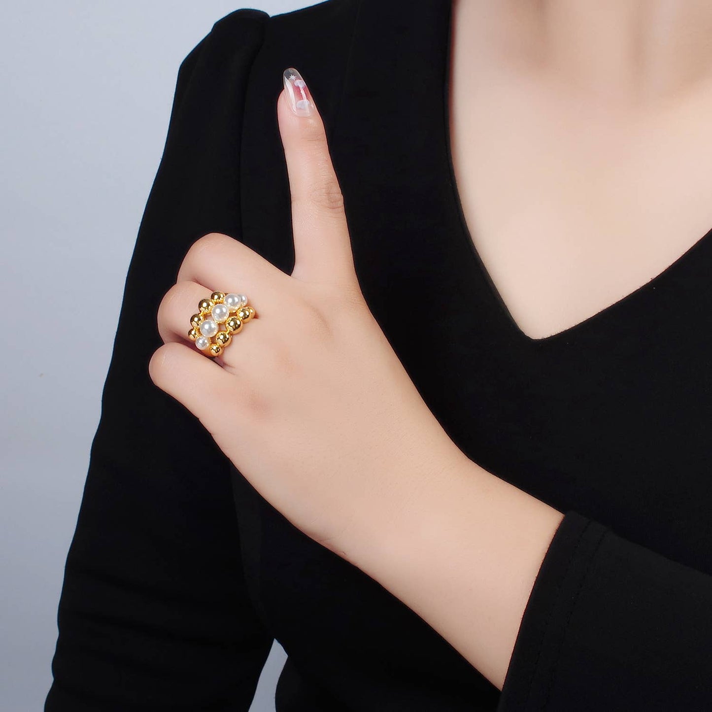 24K Gold Filled Triple Bubble Shell Pearl Ring | O-1398