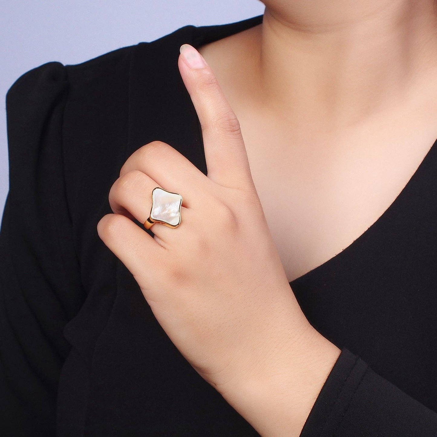 GoldFilled Pearl Shell Abstract Rhombus Quatrefoil Open Ring