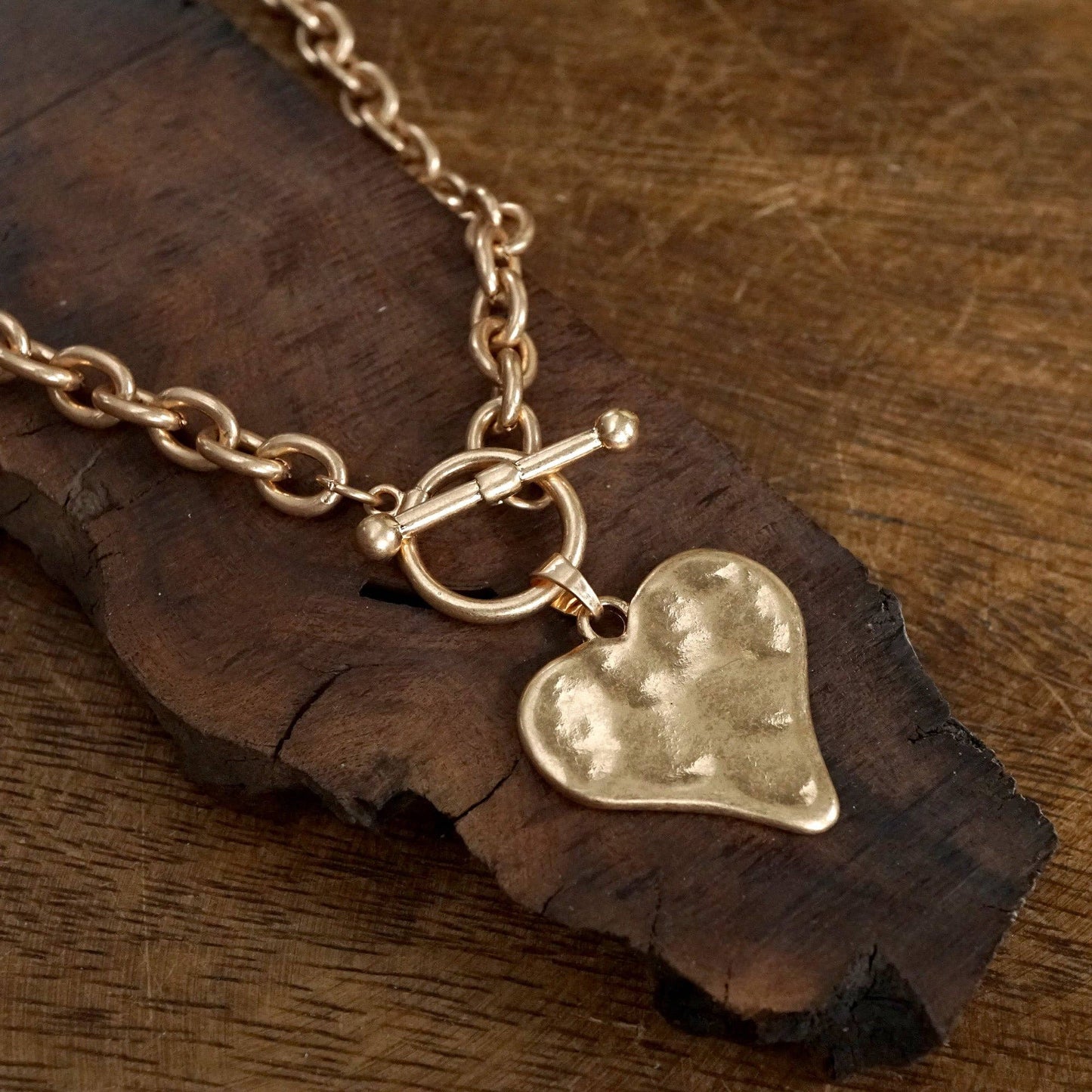 Boho Hammered Heart Toggle Necklace 2024