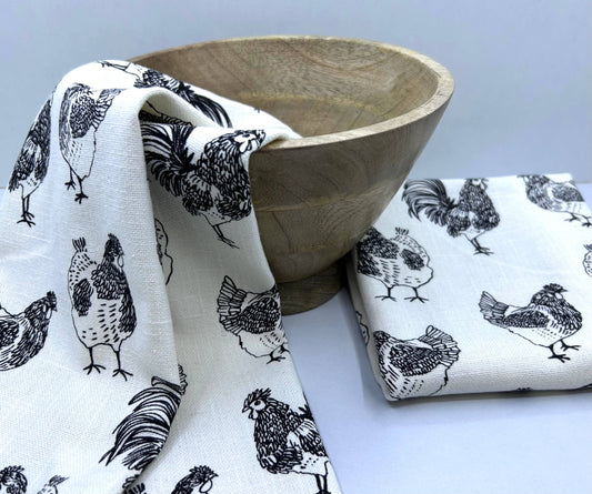 Wooden Bowl with 2 Kitchen Towels