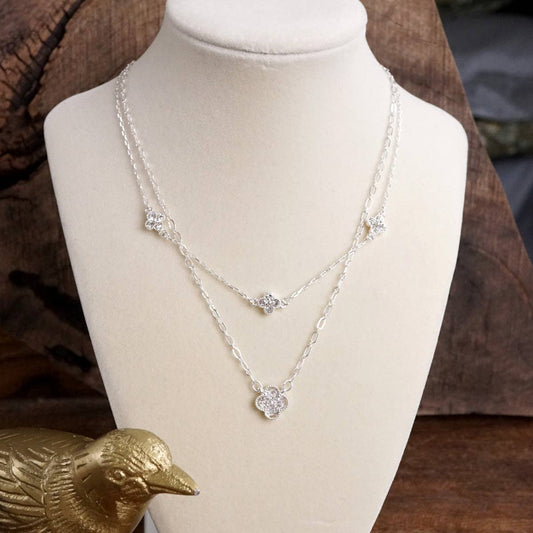 Lucky Light – Double Layer Clover Charm Necklace with Crystals