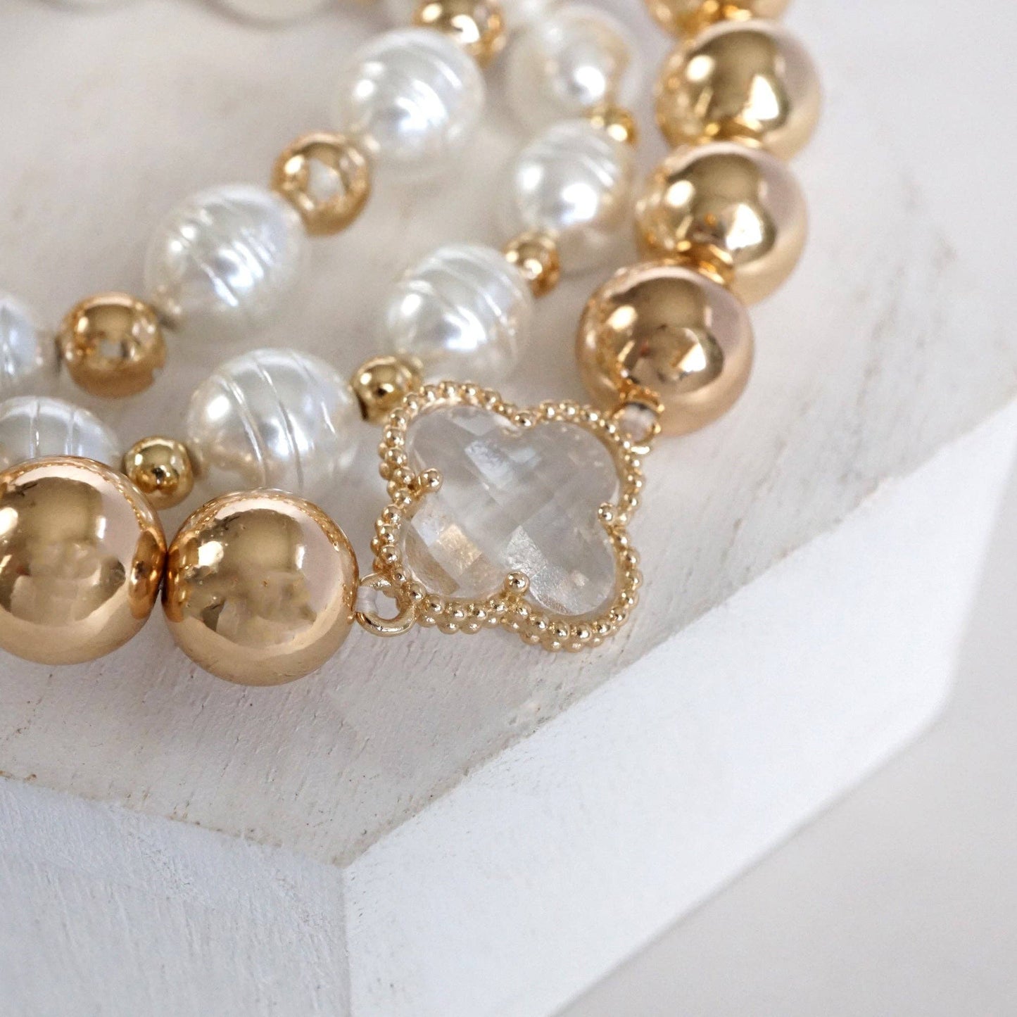 Chunky Beads & Clover Charm Statement Bracelet Set 0102