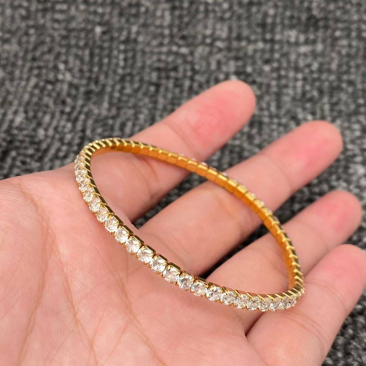 Sparkling Full CZ 18K Gold Plated SS elastic Bracelet - FGS