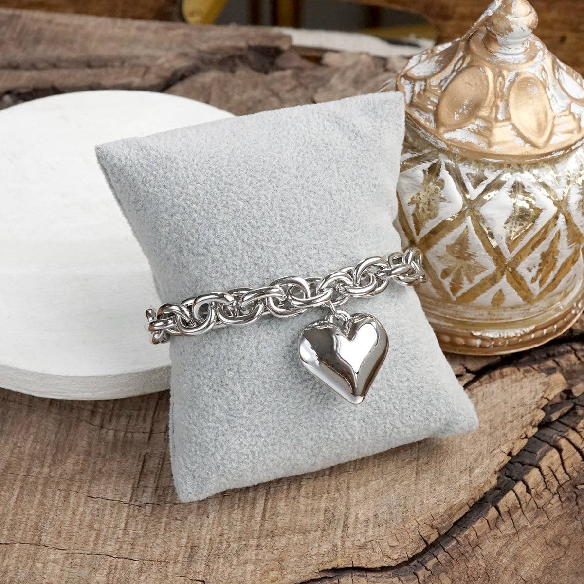 Heartfelt Chain – Puffy Heart & Chunky Stretch Bracelet