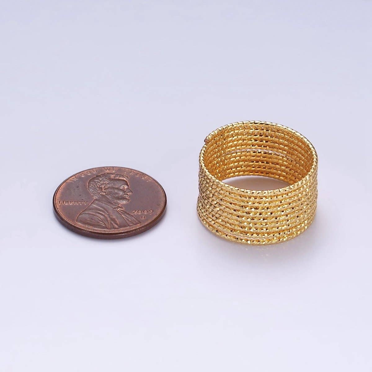 24K Gold Filled Multifaceted Line-Textured Wide Multiple Wide Band Ray Ring | O-612