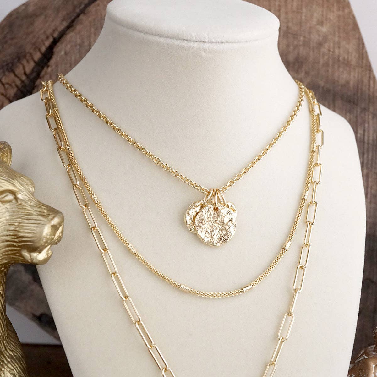 3-in-1 Layered Hammered Coins Necklace