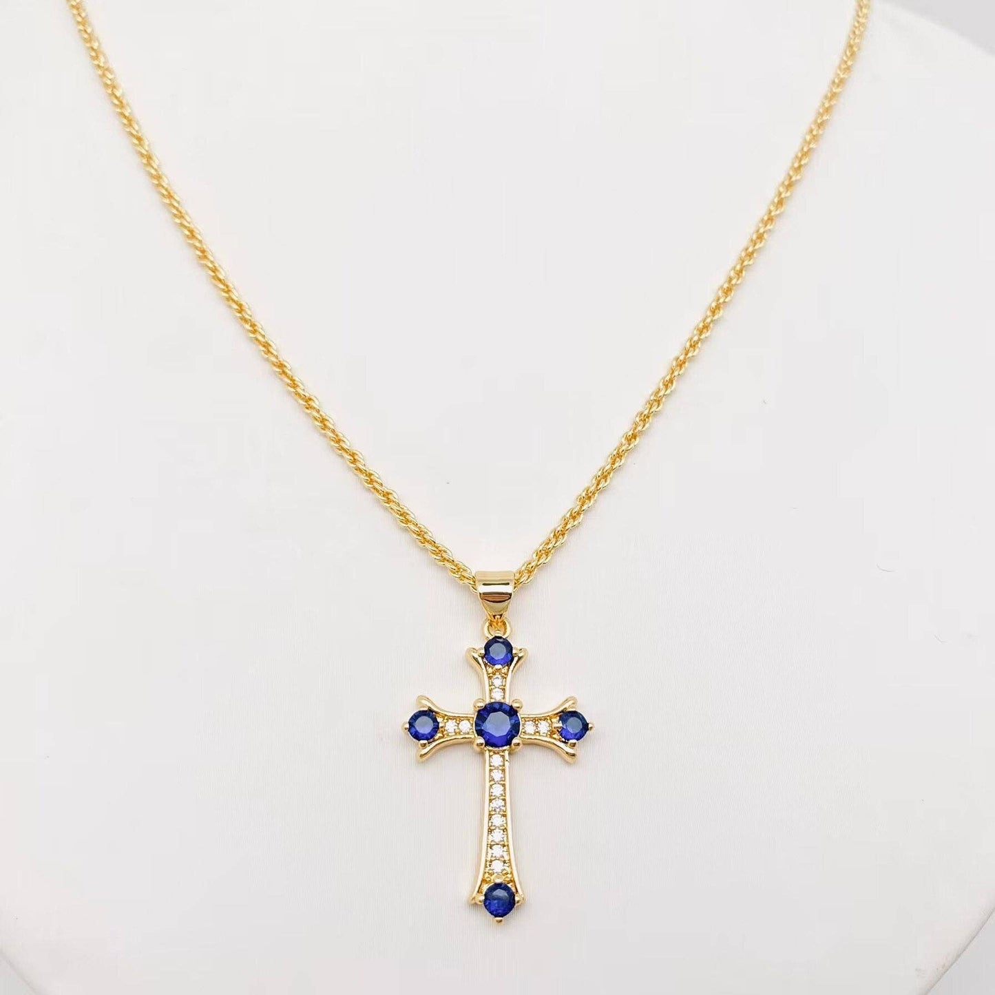 18K Gold Plated Cubic Zirconia Cross Pendant Necklace