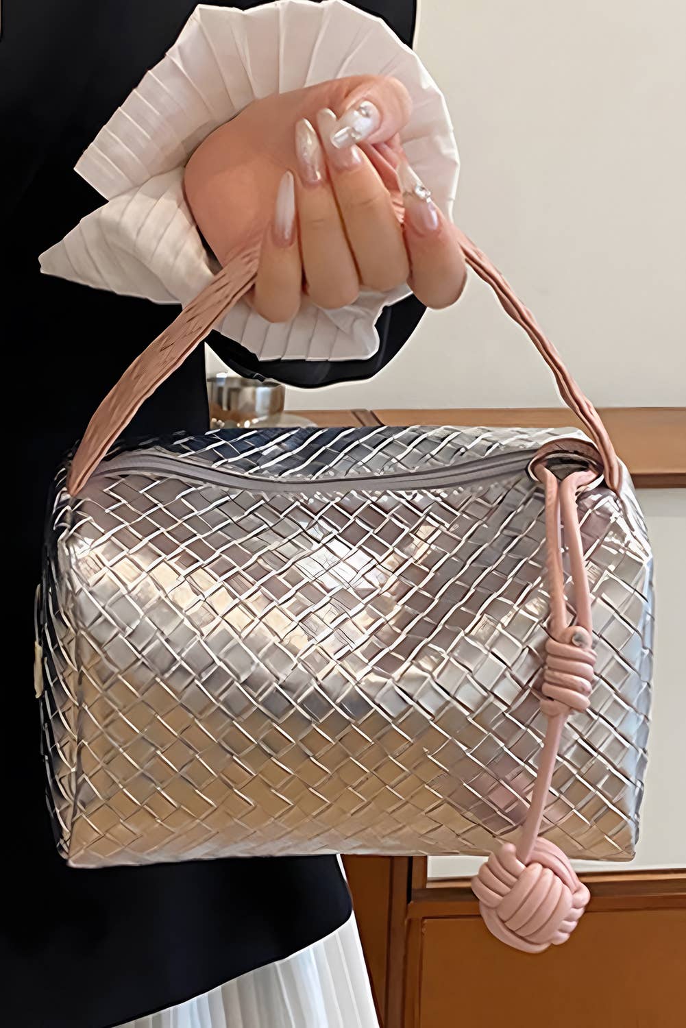 Silvery Lattice design Cosmetic Bag