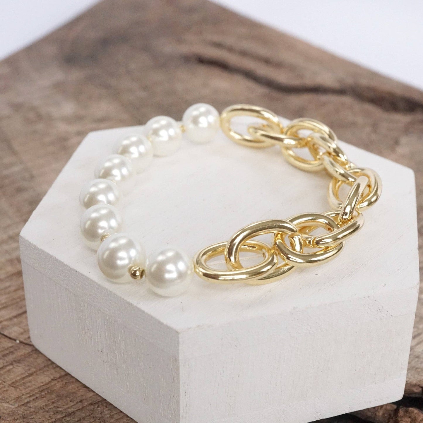 Golden Chain and large pearls beads bracelet 2894