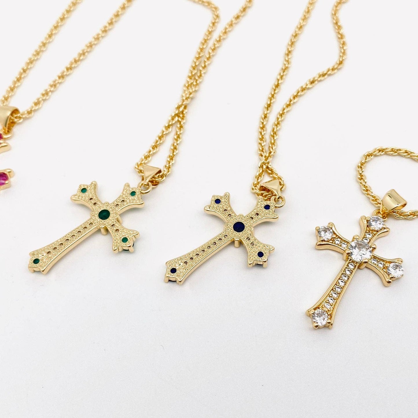 18K Gold Plated Cubic Zirconia Cross Pendant Necklace