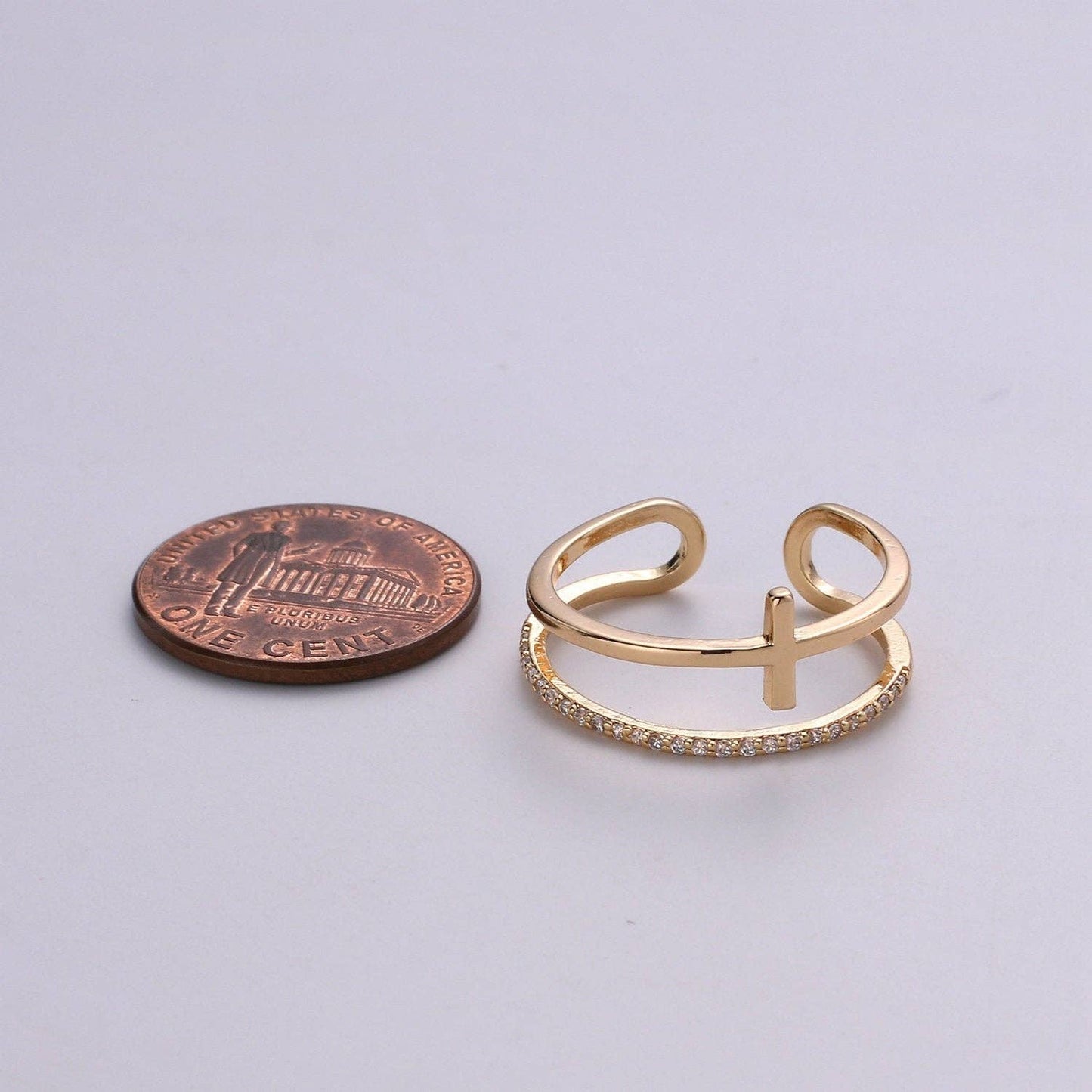 Side Cross Ring - Gold Cross Ring - Stacking Rings - Sideway Cross Ring - Cross Jewelry - Religious Jewelry - Sign Ring - Micro Pave ring R060