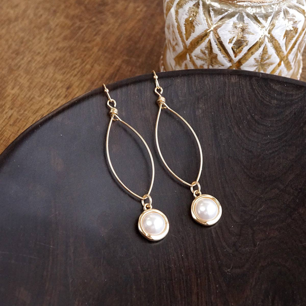 Glow Line – Golden Wire Drops with Bezel Pearl