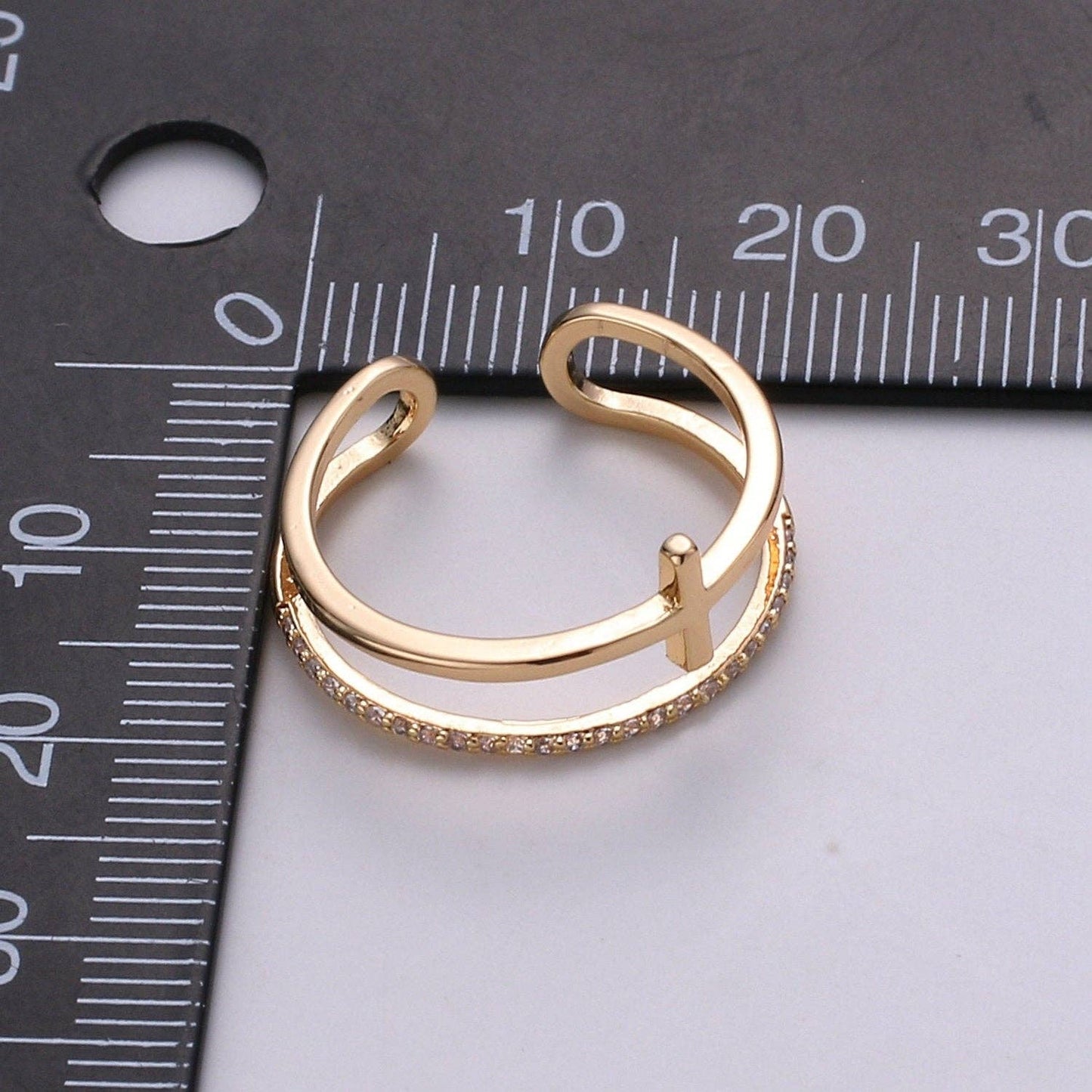 Side Cross Ring - Gold Cross Ring - Stacking Rings - Sideway Cross Ring - Cross Jewelry - Religious Jewelry - Sign Ring - Micro Pave ring R060