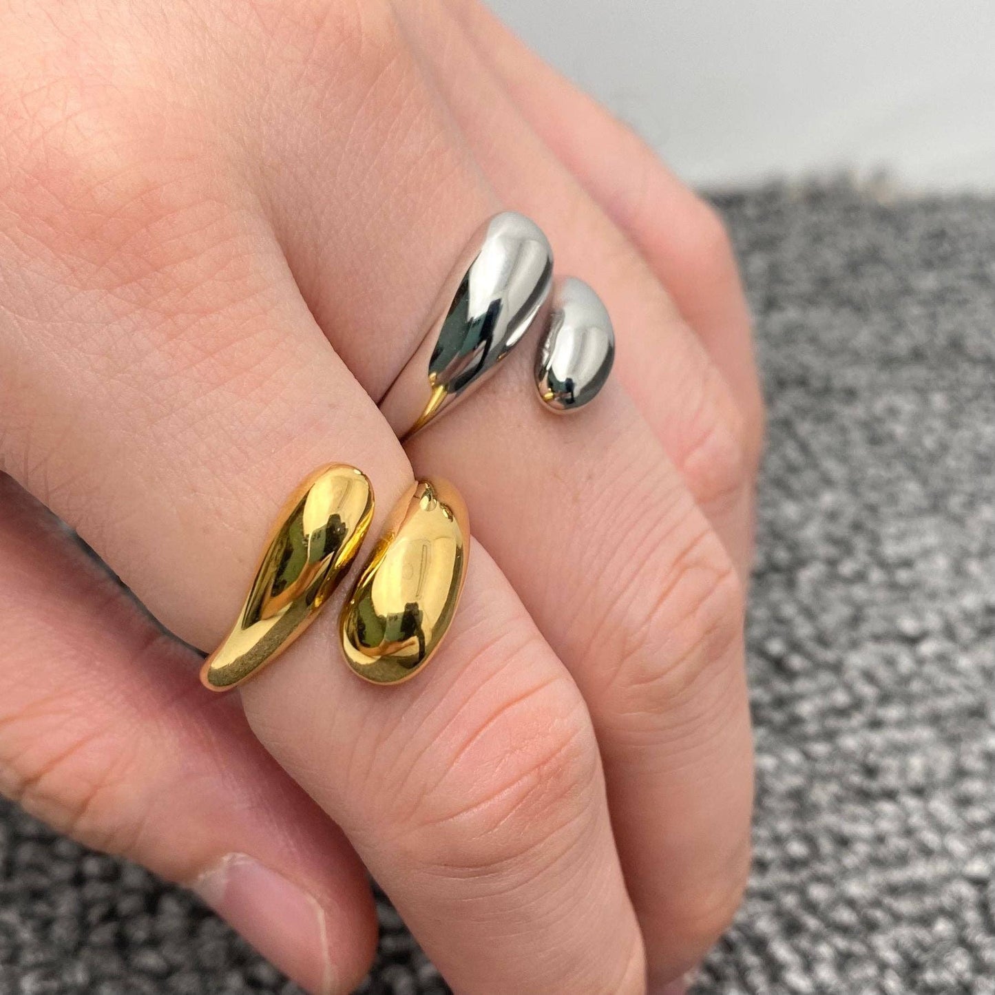 18K Gold Plated Stainless Steel Glossy Geometric Ring - FGS