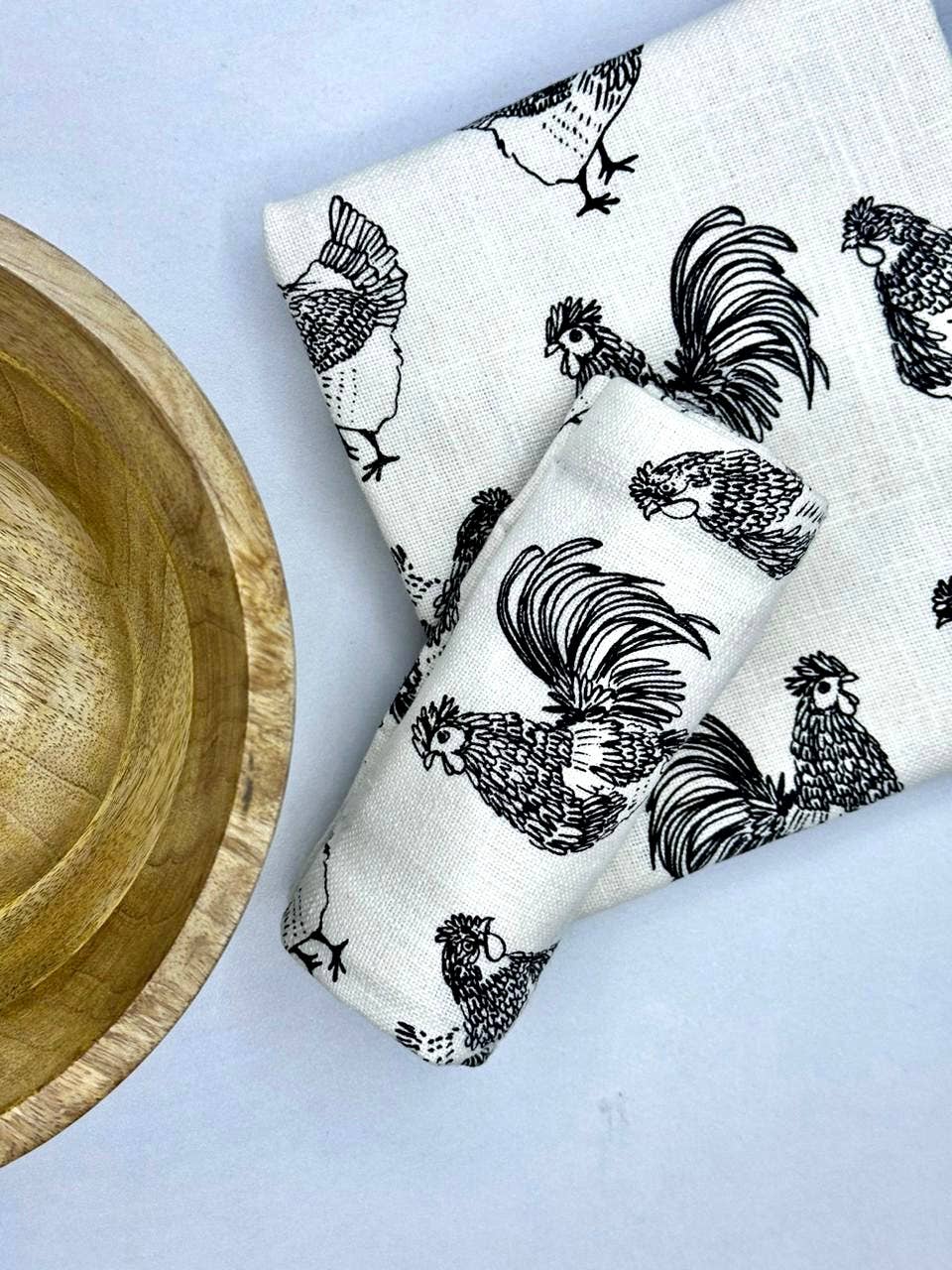 Wooden Bowl with 2 Kitchen Towels