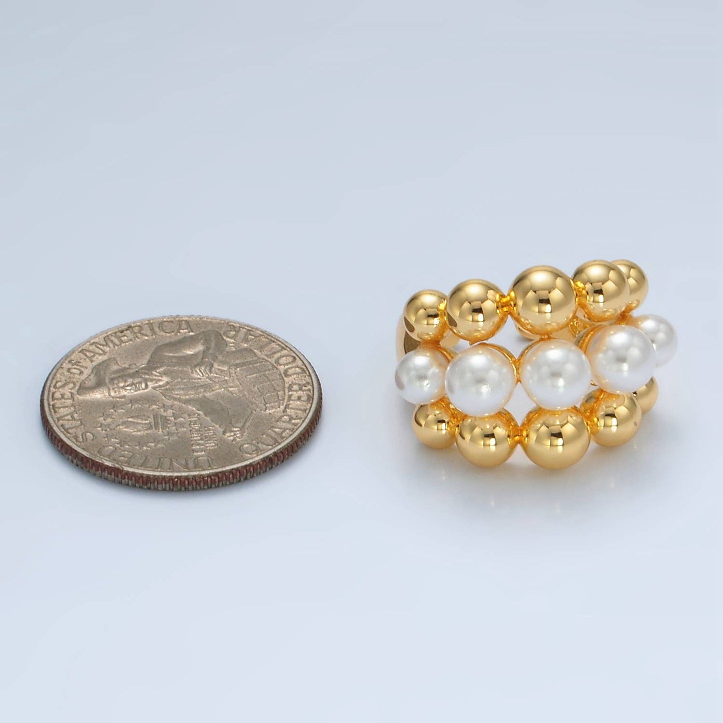 24K Gold Filled Triple Bubble Shell Pearl Ring | O-1398