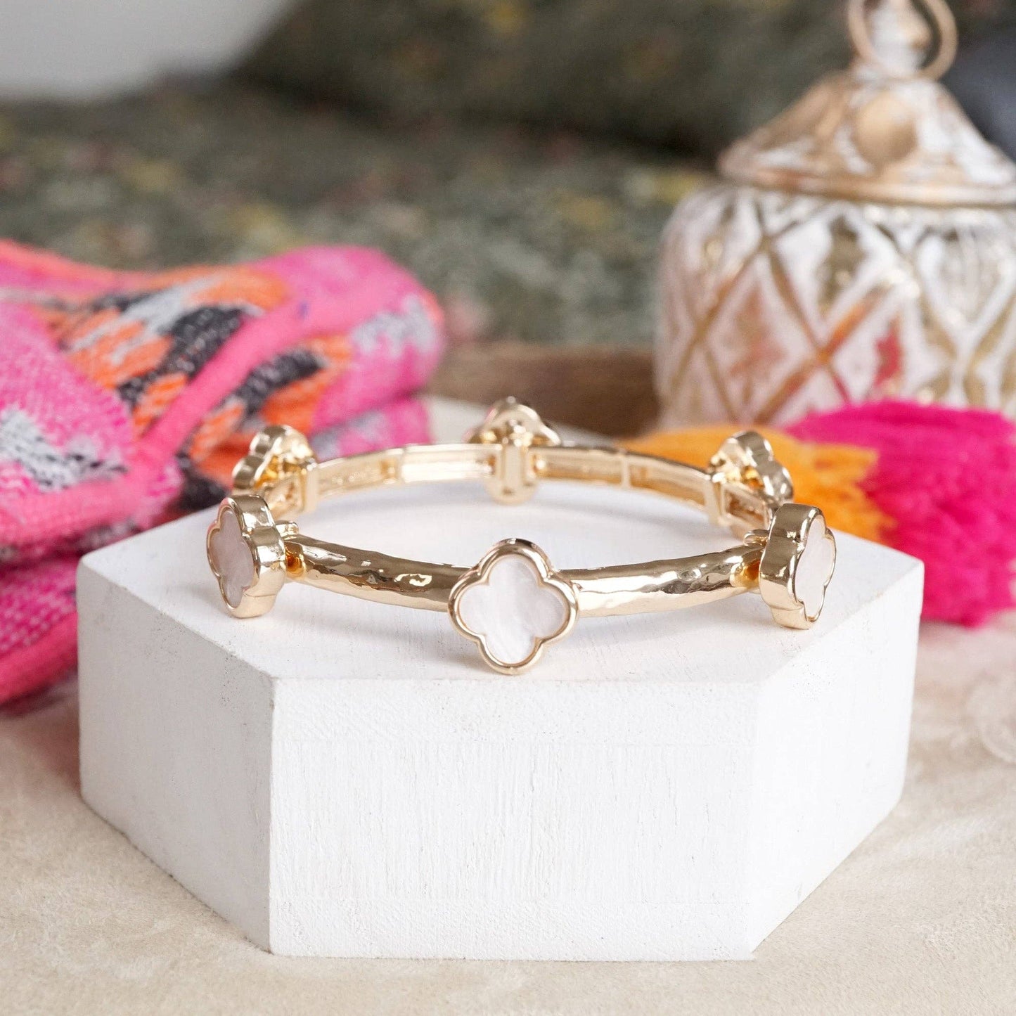 Clover Stretchy Bangle Bracelet – White, Pink, Mint, Tortoise