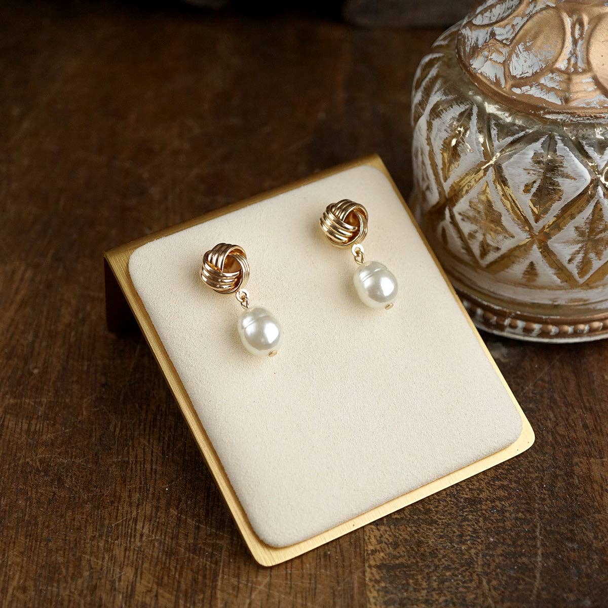 Tied in Time – Love Knot Pearl Drop Earrings