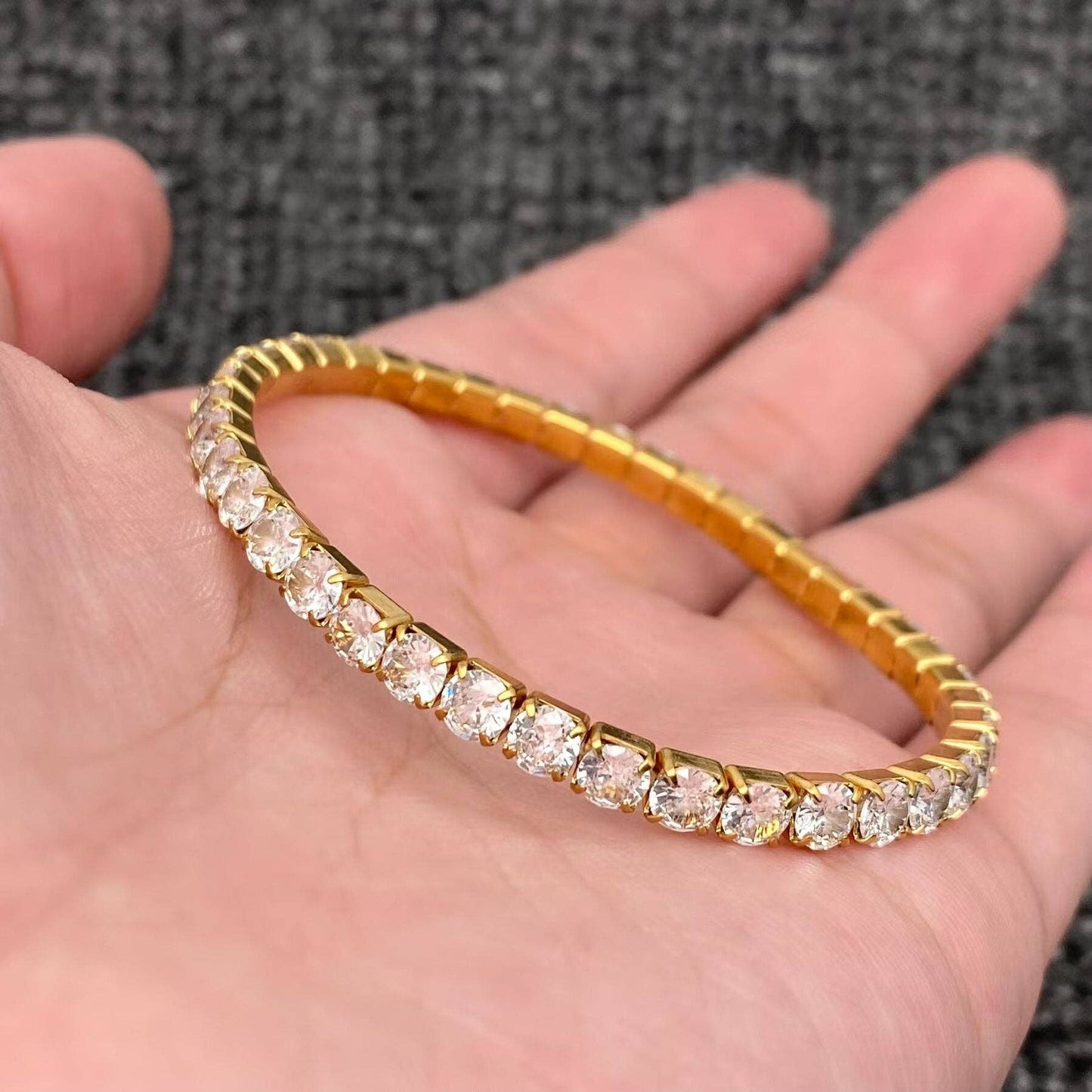 Sparkling Full CZ 18K Gold Plated SS elastic Bracelet - FGS