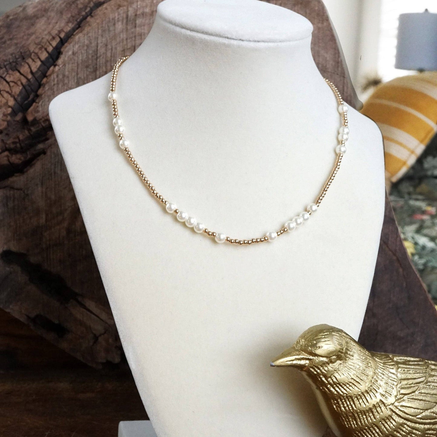 Dainty Pearls and Gold Beads Necklace 1026