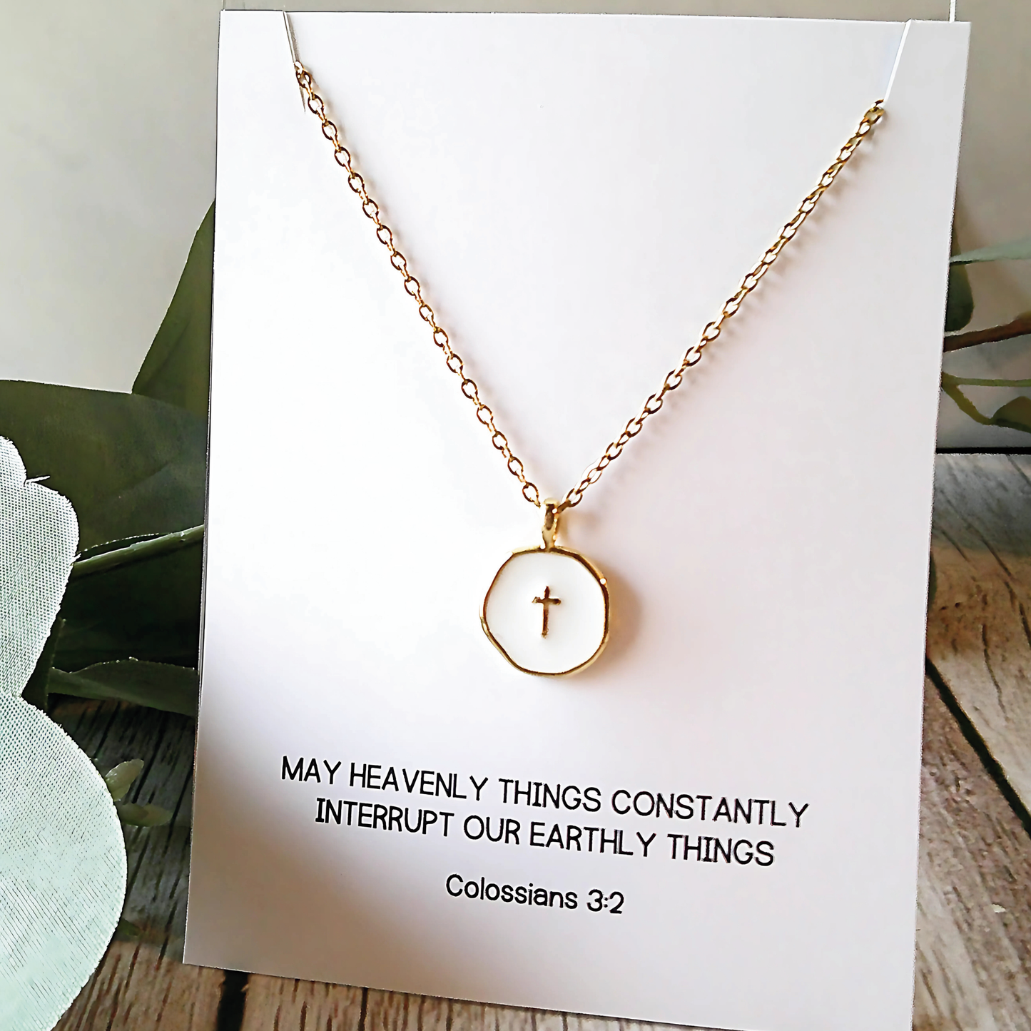 Gold and White Cross Charm Necklace | Christian Jewelry