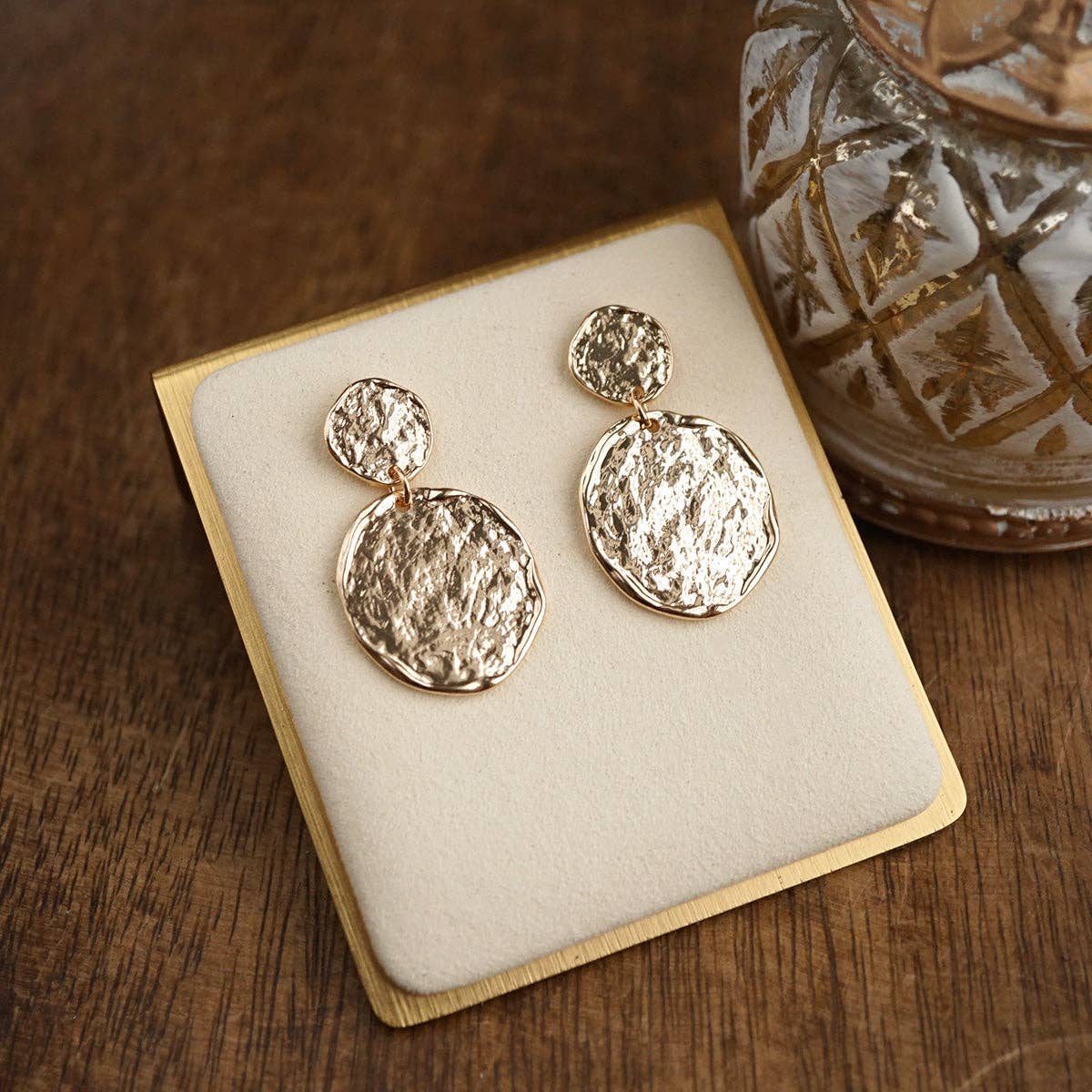 Golden Muse – Two Disc Textured Earrings