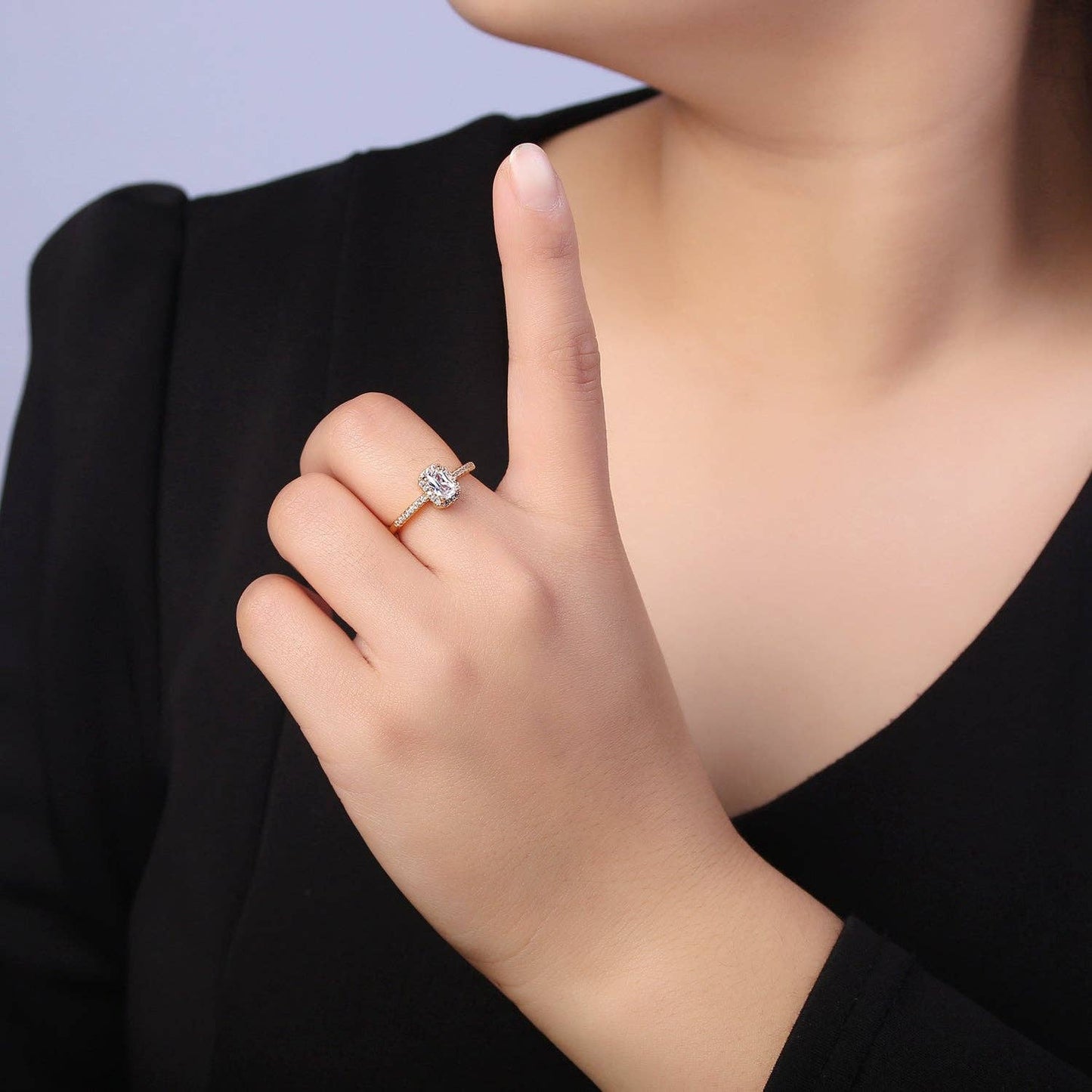 Dainty CZ Rectangle Ring Gold Ring Zircon Jewelry Rectangle Promise Ring Adjustable Ring Minimalist Jewelry U-499